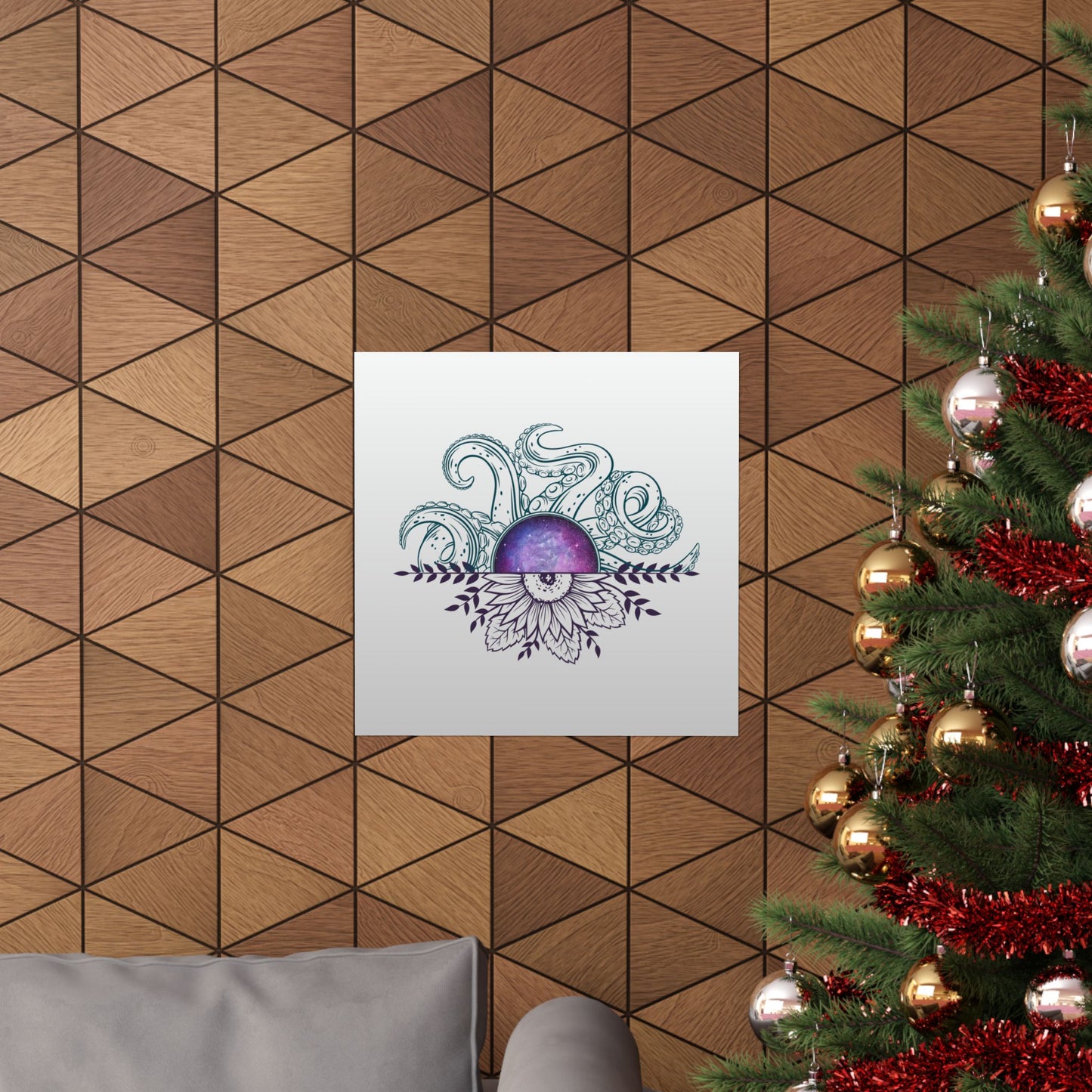 Cosmic Floral Wall Art Poster, Octopus Design Print, Home Decor, Nautical Art, Unique Gift for Ocean Lovers