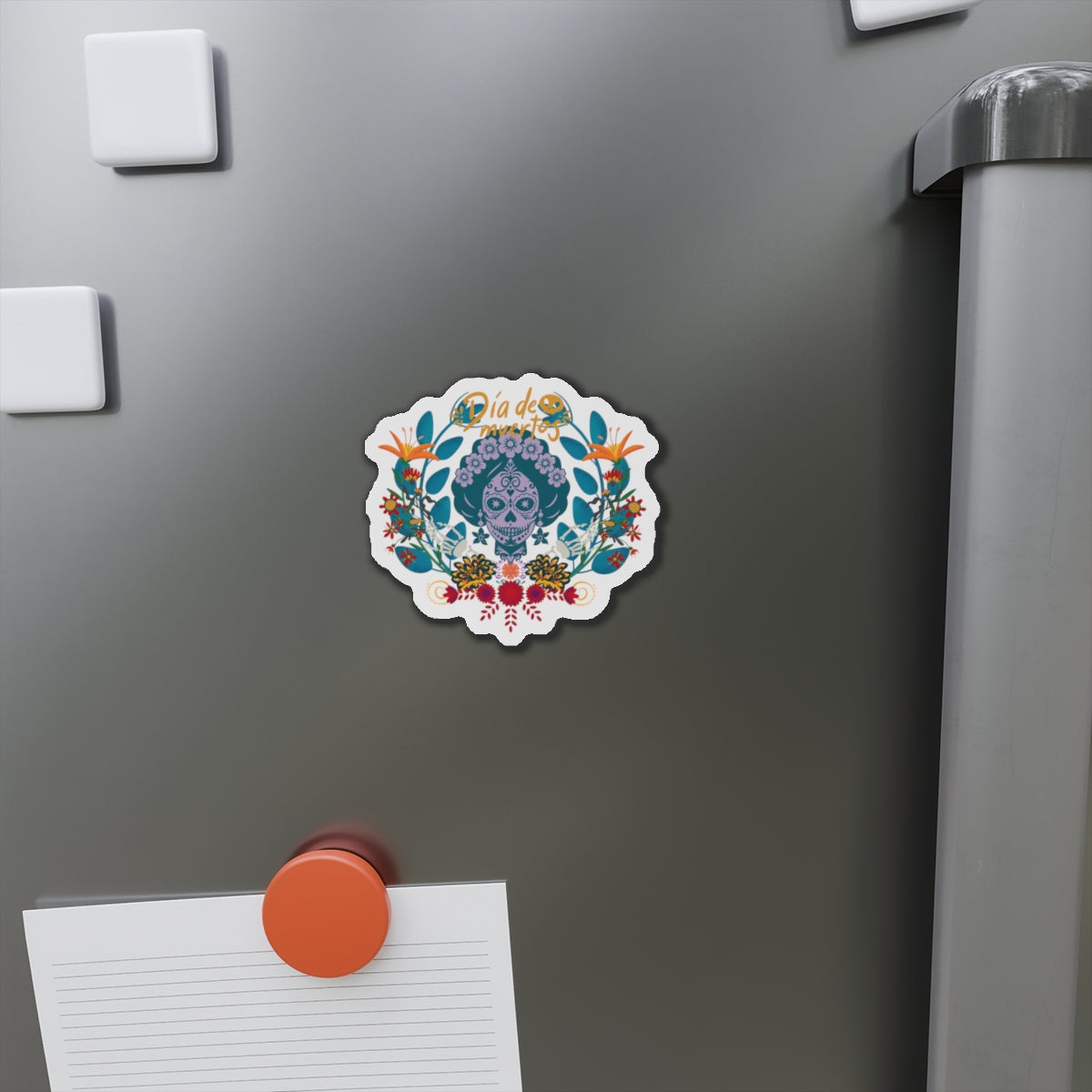 Vibrant Día de Muertos Die-Cut Magnet, Colorful Fridge Decor, Holiday Gift, Celebration Keepsake, Artistic Home Accent