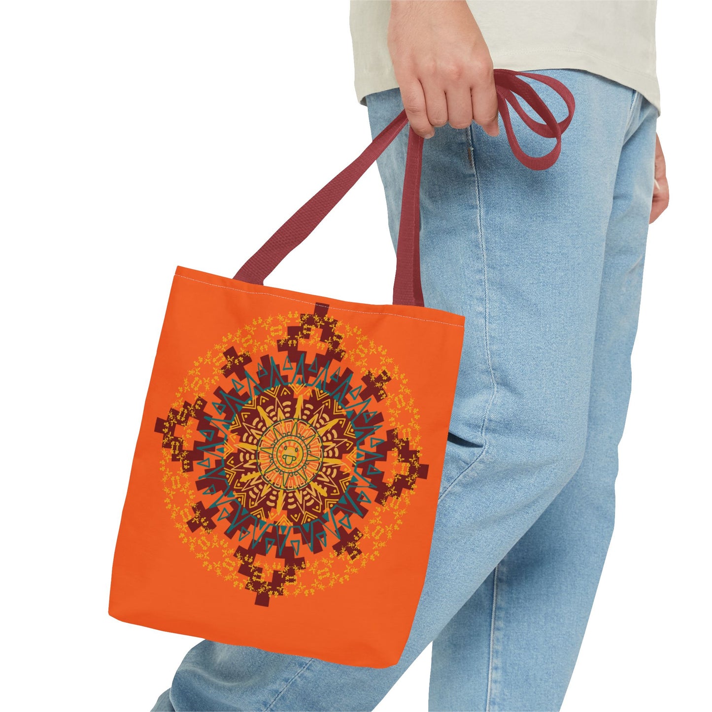 Vibrant Aztec/Mayan Calendar Inspired Mandala Tote Bag | Eco-Friendly Shopping Bag, Beach Bag, Gift for Her, Boho Style, Art Print Bag