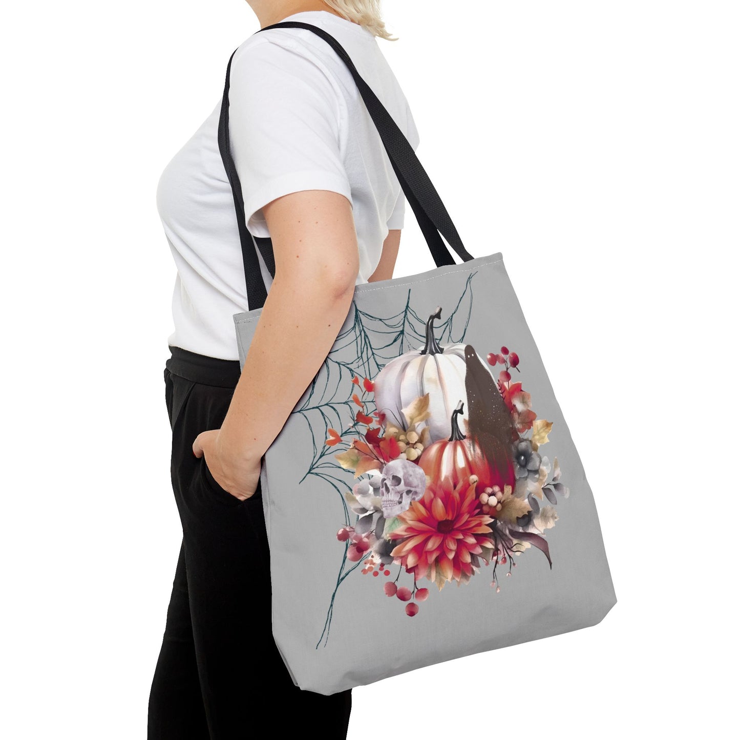 Halloween Floral Tote Bag | Spooky Fall Accessories, Trick or Treat Bag, Book Tote, Autumn Gift, Eco-Friendly Tote