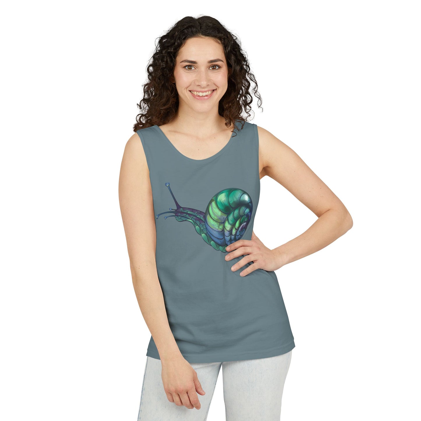 Snail Art Unisex Tank Top, Trendy Graphic Tee, Summer Fashion, Eco-Friendly Apparel, Beachwear, Gift for Nature Lovers