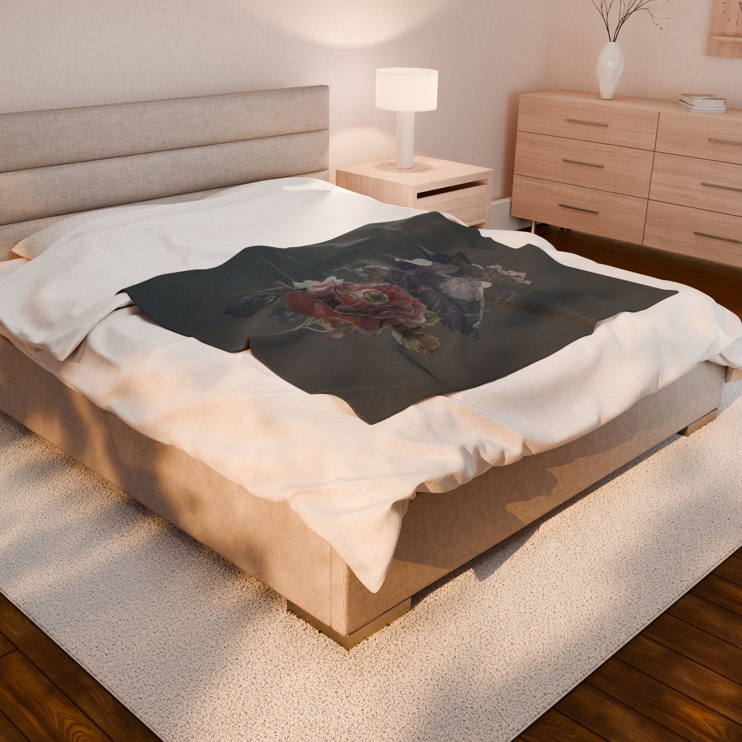 Artistic Velveteen Plush Blanket with Floral Design, Cozy Throw for Home Decor, Gift for Art Lovers, Warm Blanket, Bed or Couch Accessory