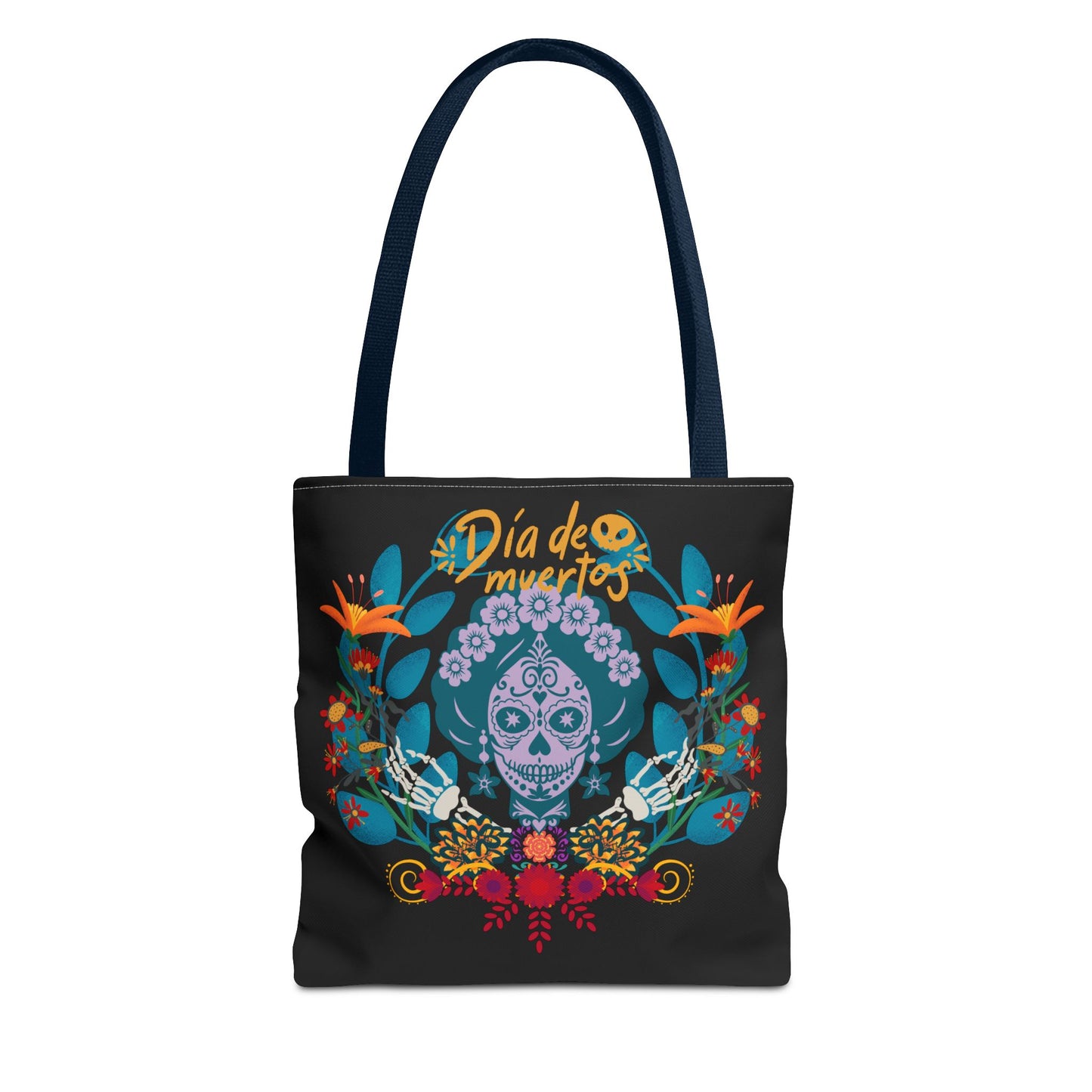 Dia de Muertos Tote Bag, Halloween Gift, Floral Skull Bag, AOP Grocery Tote, Eco-Friendly Shopper