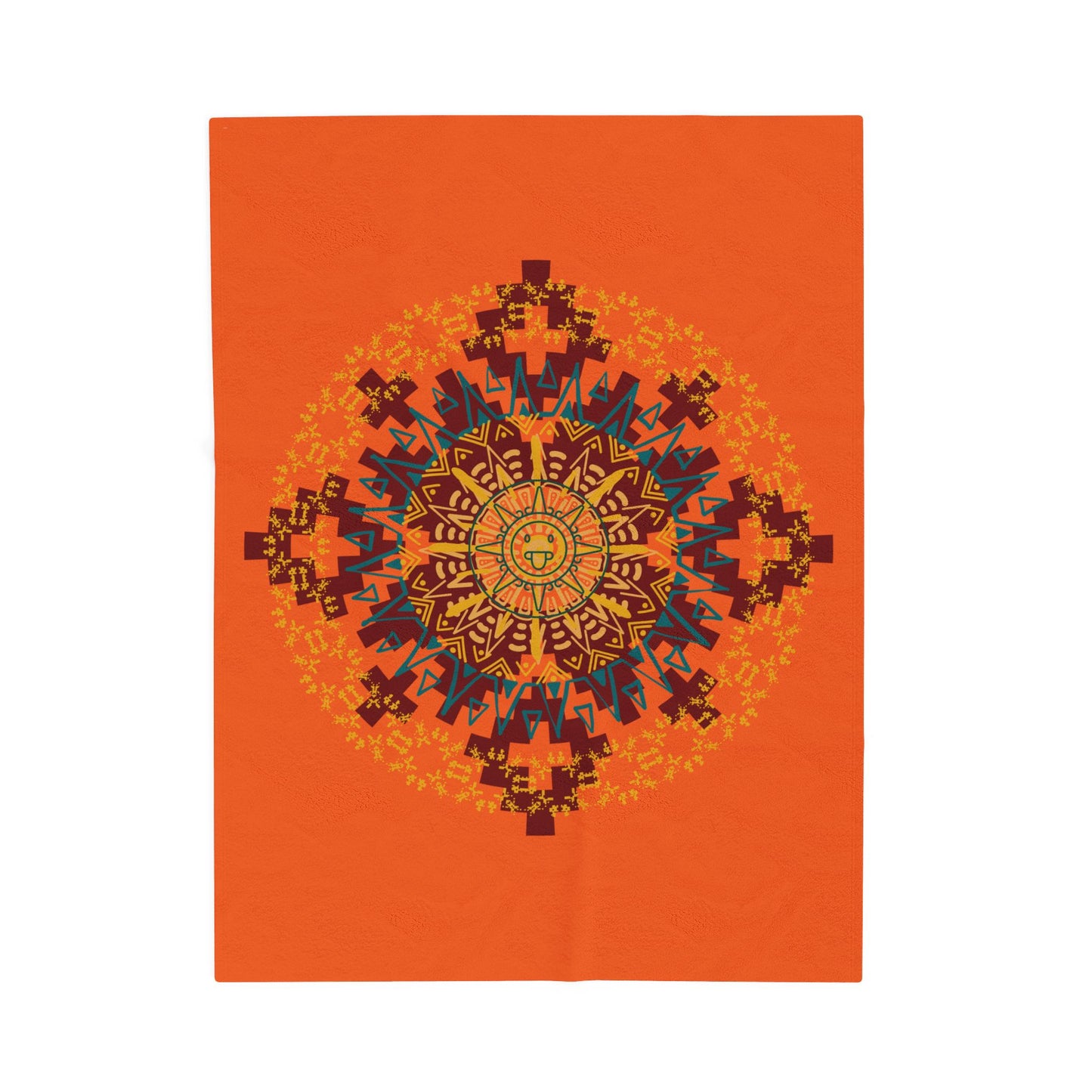 Cozy Aztec/Mayan Calendar Inspired Mandala Velveteen Plush Blanket, Warm Throw Blanket, Home Decor, Gift for Her, Meditation Accessories, Boho Home
