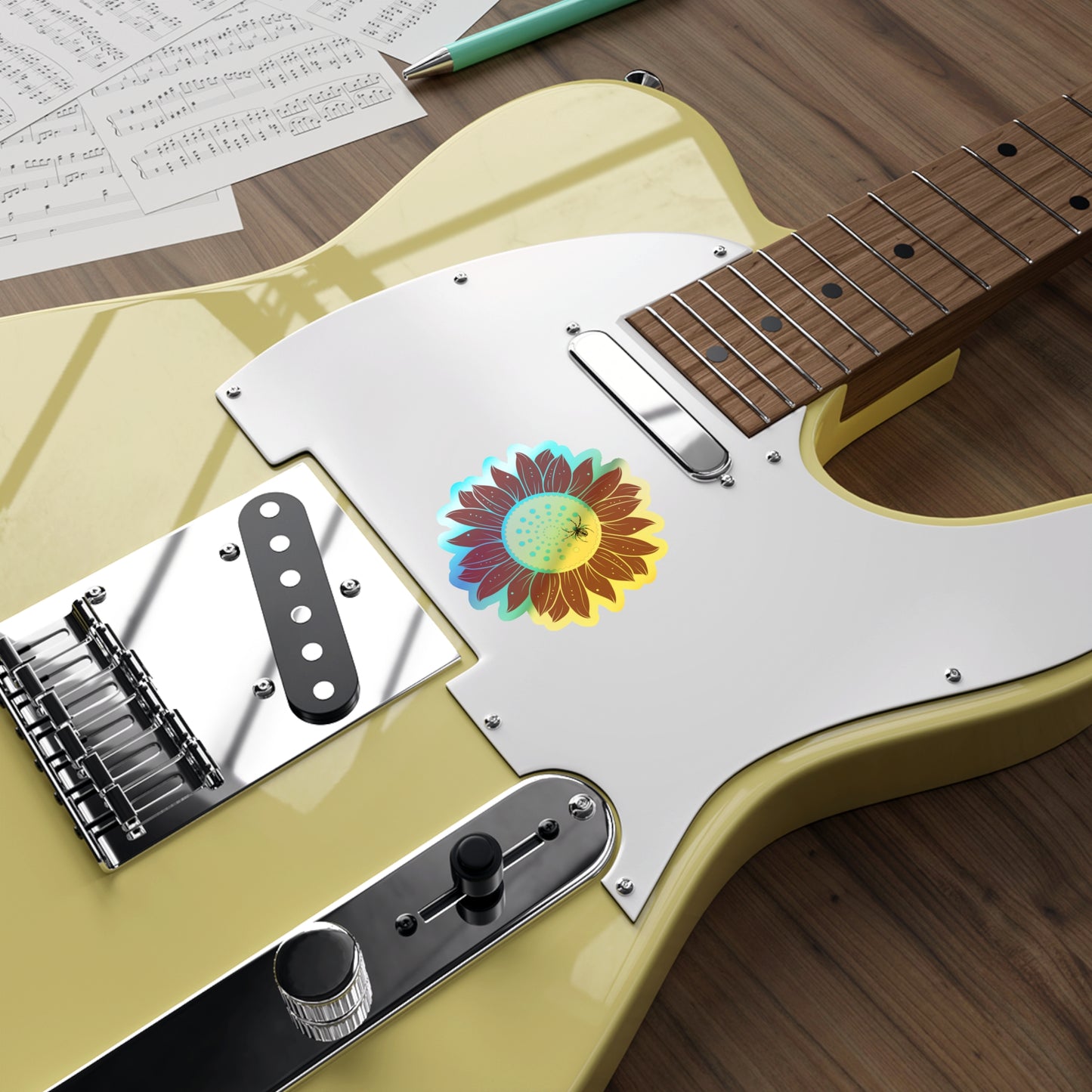 Sunflower Vibrant Holographic Floral Die-Cut Stickers, Fun Decor for Laptops, Skateboards, Gifts, Journals, Scrapbooking