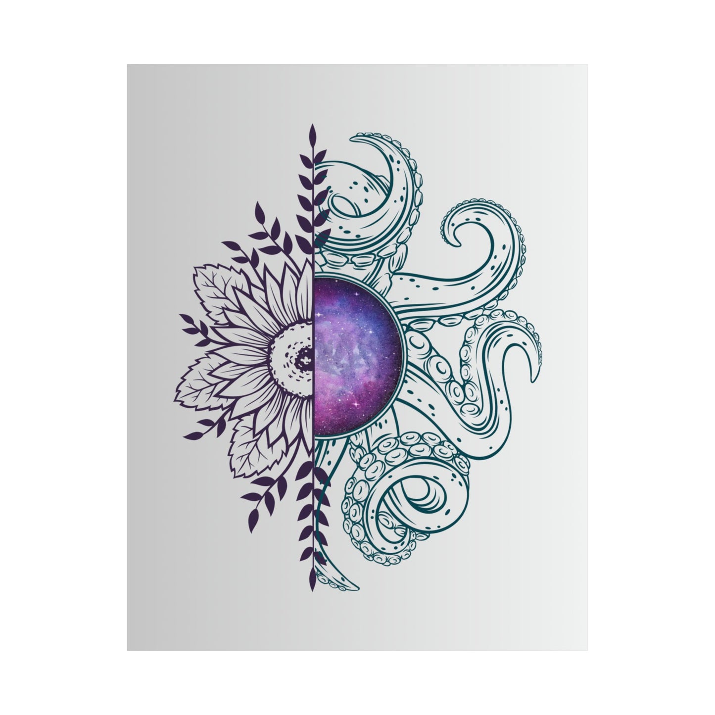 Cosmic Floral Wall Art Poster, Octopus Design Print, Home Decor, Nautical Art, Unique Gift for Ocean Lovers