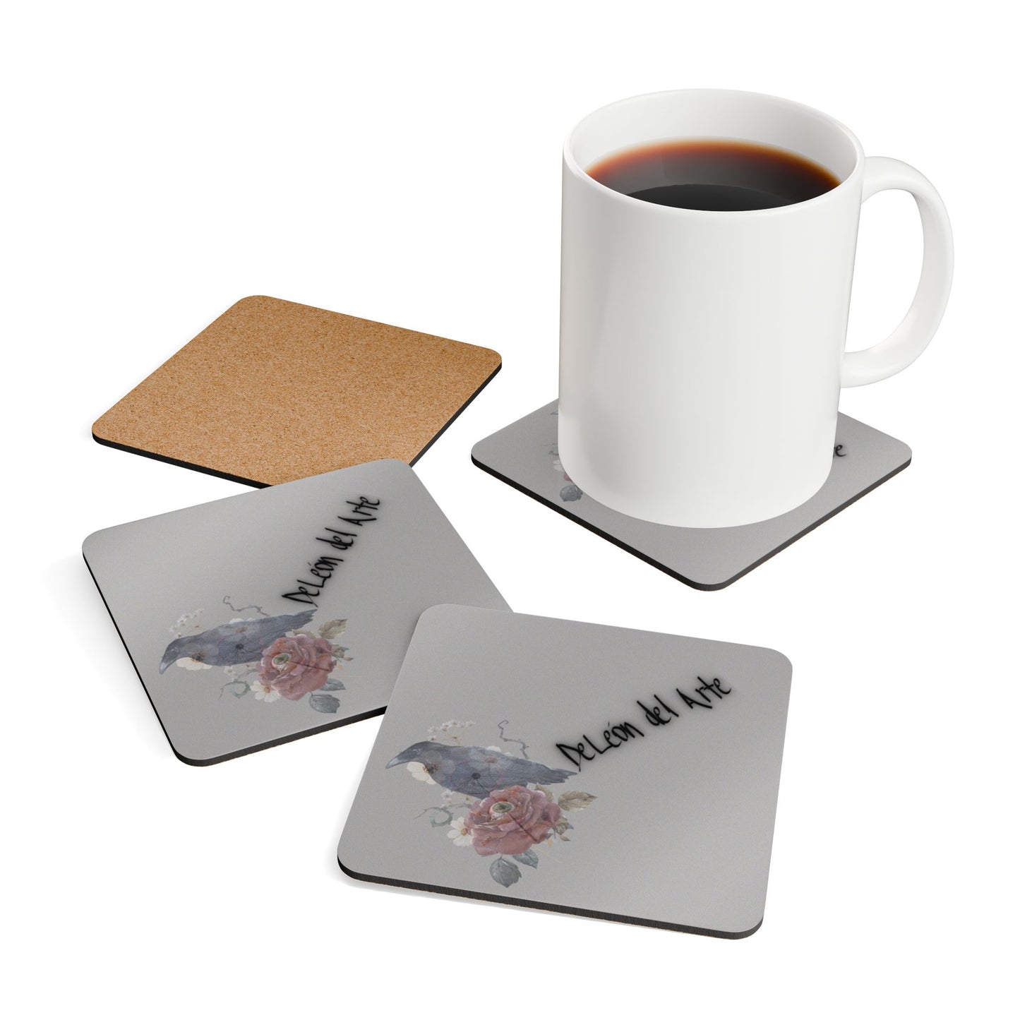 Artistic Cork Coaster Set with Nature Design, Eco-Friendly Drink Coasters for Home Decor, Gift for Bird Lovers, Rustic Table Accessories