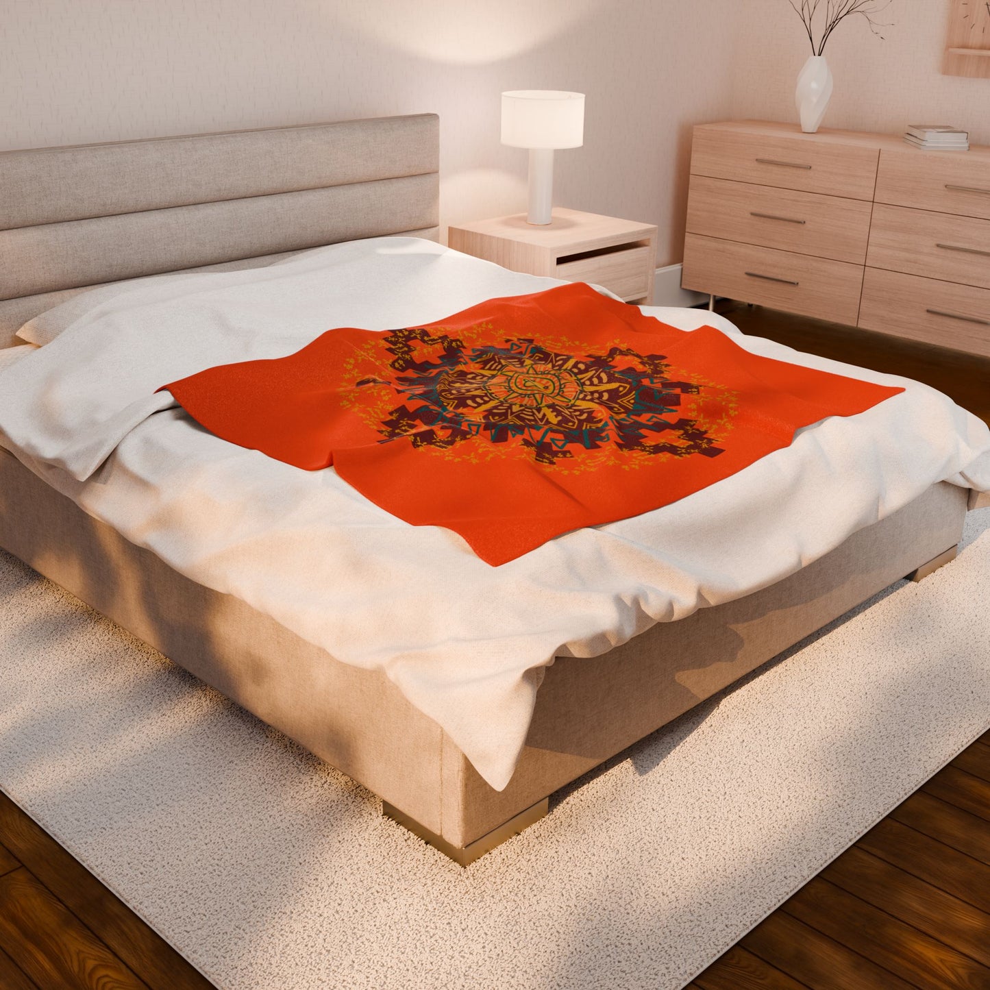 Cozy Aztec/Mayan Calendar Inspired Mandala Velveteen Plush Blanket, Warm Throw Blanket, Home Decor, Gift for Her, Meditation Accessories, Boho Home