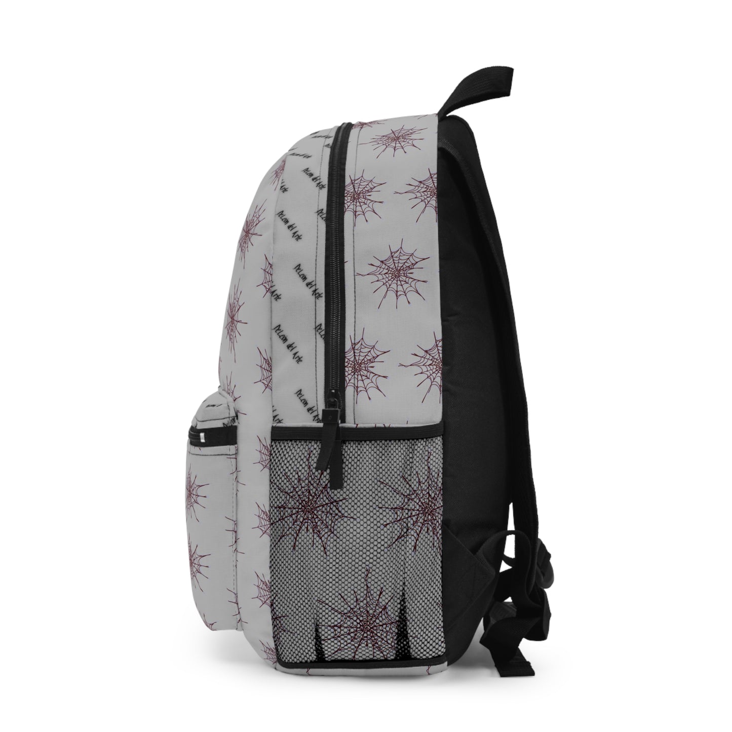 Light Grey and Red Heart Web Backpack for Students, Stylish School Bag, Art Tote, Unique Gift for Teens, Boho Travel Accessory