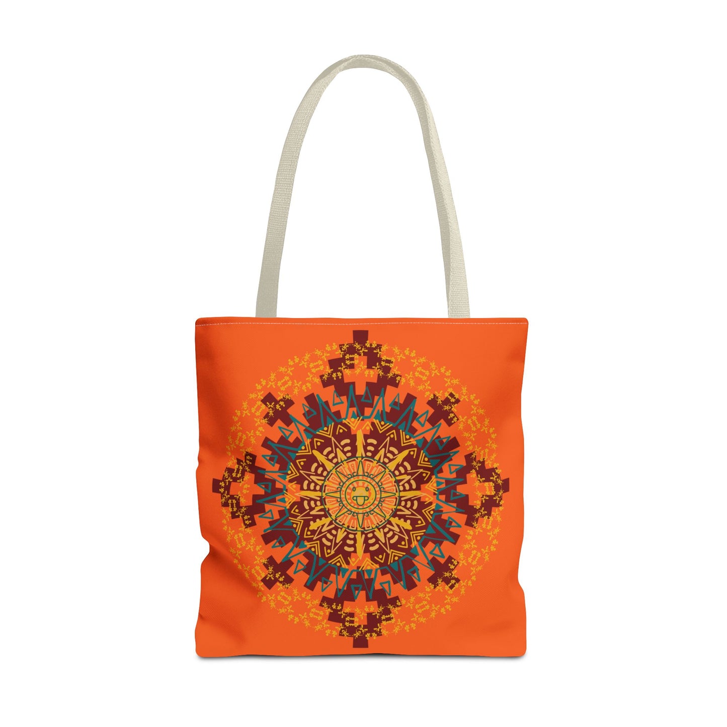 Vibrant Aztec/Mayan Calendar Inspired Mandala Tote Bag | Eco-Friendly Shopping Bag, Beach Bag, Gift for Her, Boho Style, Art Print Bag