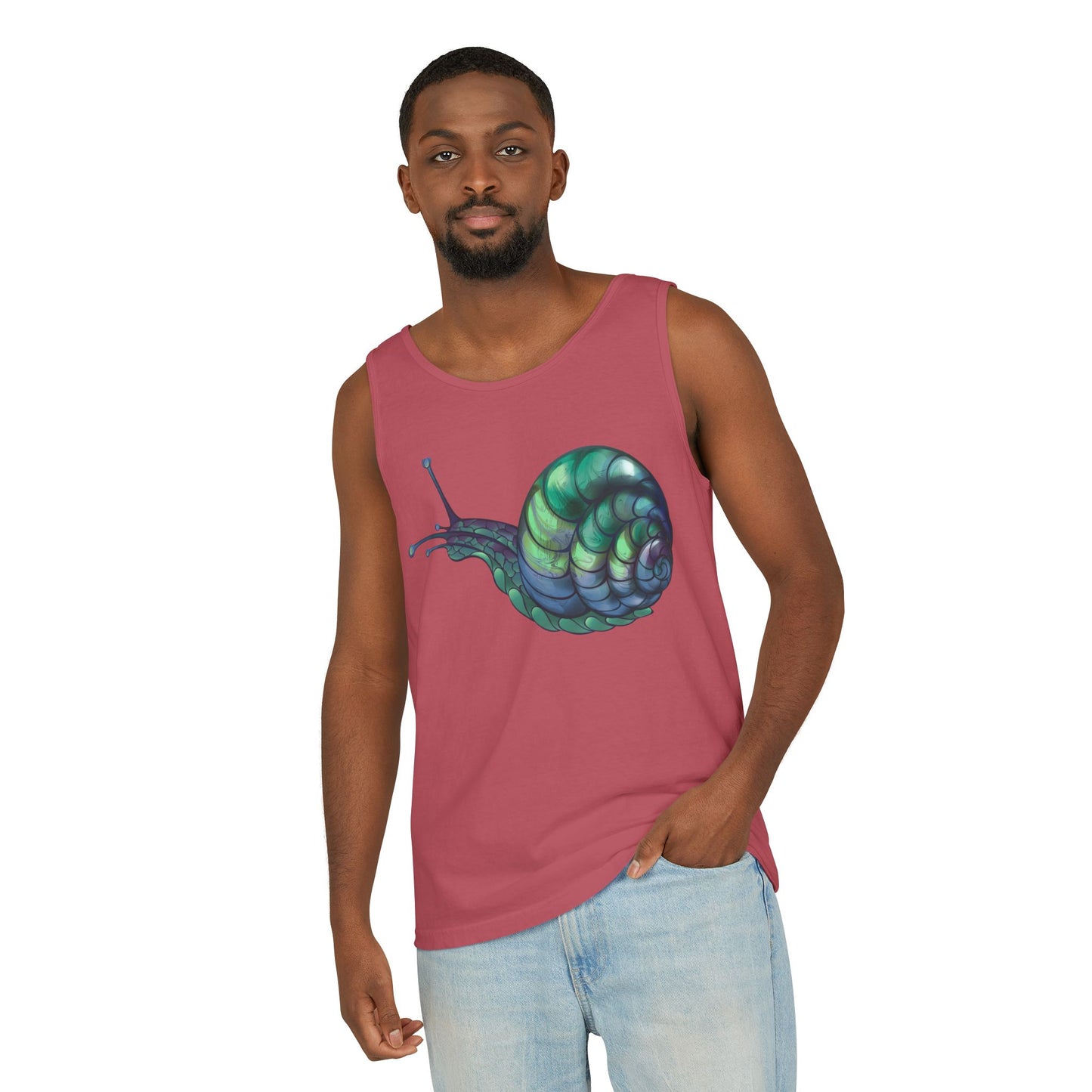 Snail Art Unisex Tank Top, Trendy Graphic Tee, Summer Fashion, Eco-Friendly Apparel, Beachwear, Gift for Nature Lovers