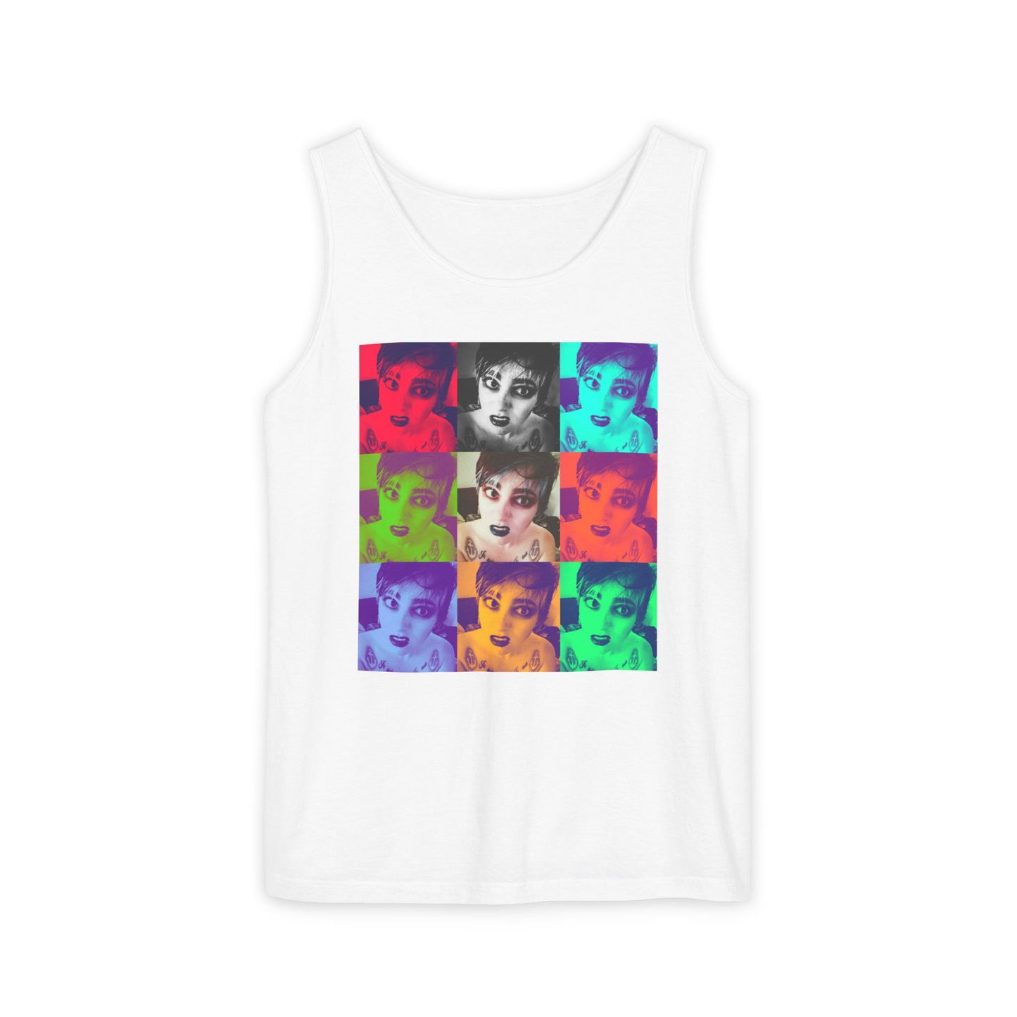 Vibrant Pop Art Tank Top, Unisex Garment-Dyed Sleeveless Tee, Fun Summer Essential, Beach Party Wear, Cool Gift Idea
