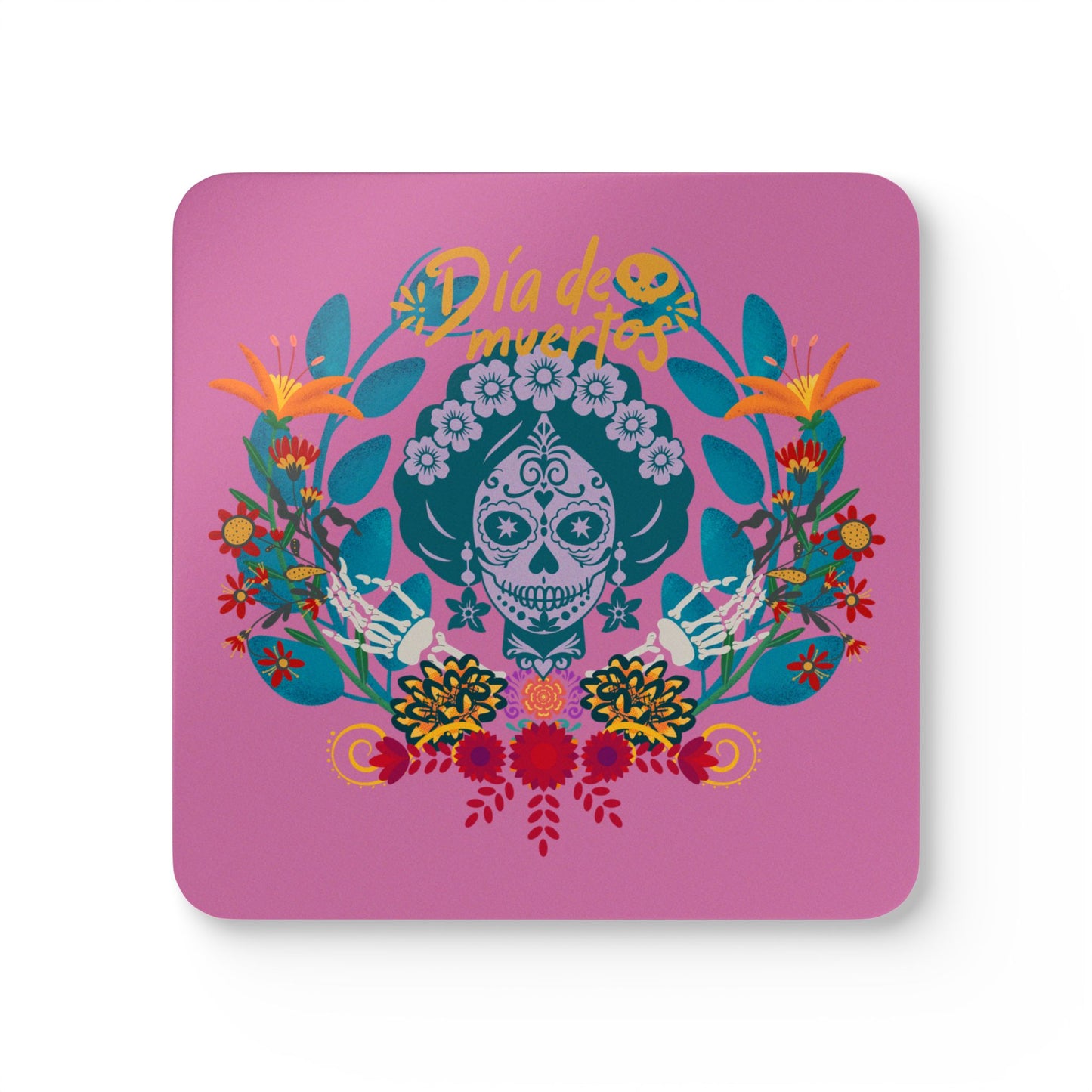 Dia de los Muertos - pink Corkwood Coaster Set