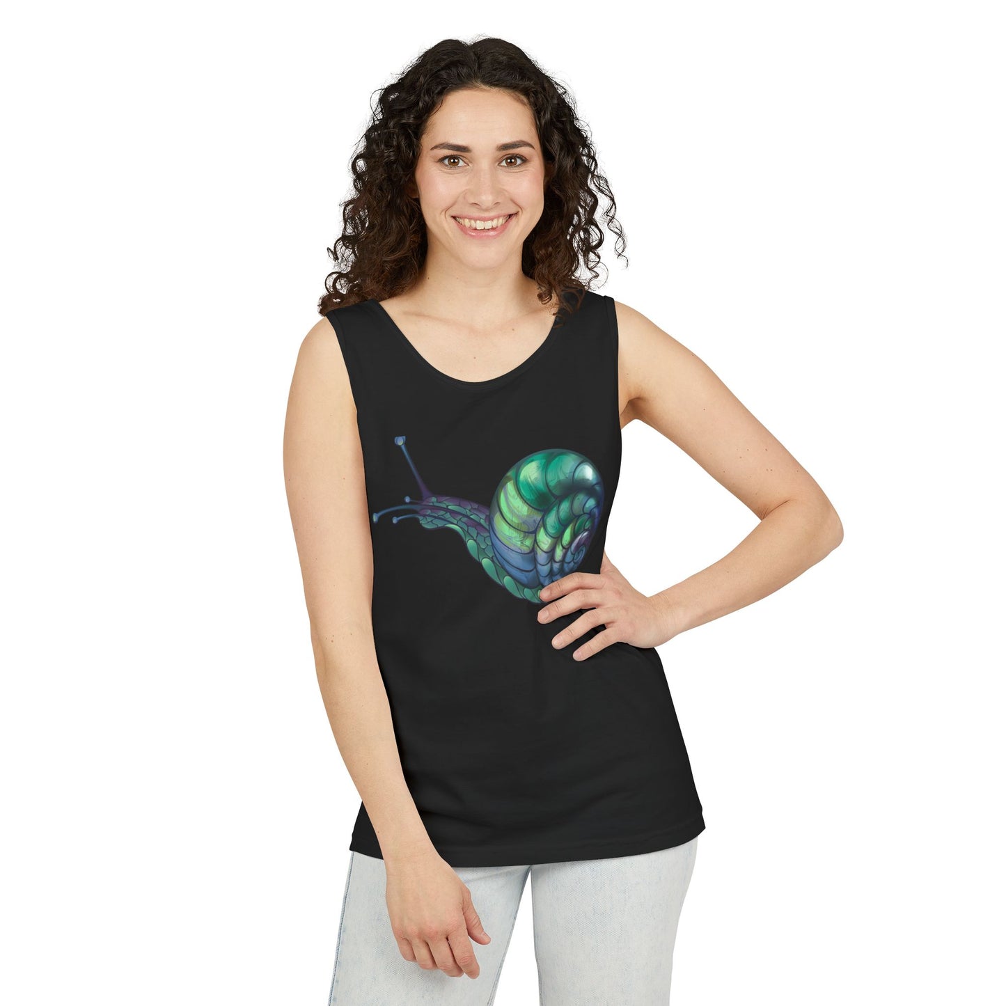 Snail Art Unisex Tank Top, Trendy Graphic Tee, Summer Fashion, Eco-Friendly Apparel, Beachwear, Gift for Nature Lovers