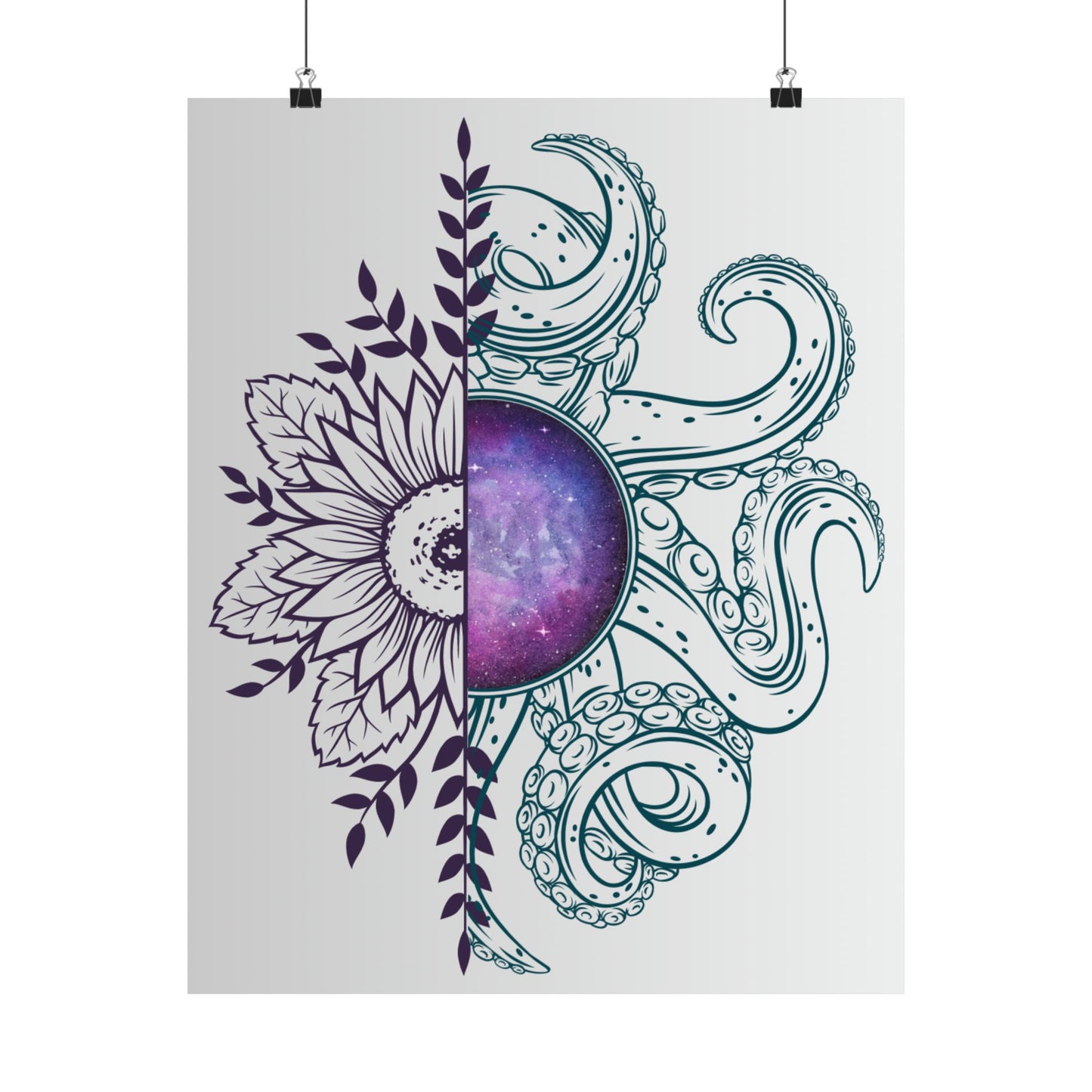 Cosmic Floral Wall Art Poster, Octopus Design Print, Home Decor, Nautical Art, Unique Gift for Ocean Lovers