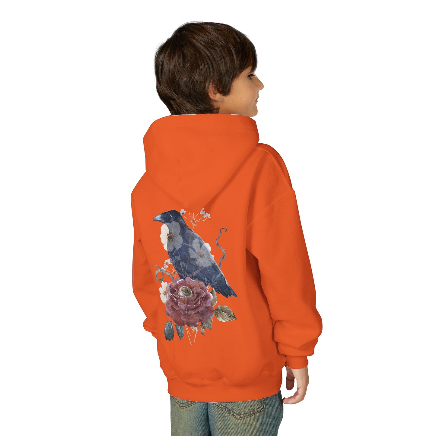 Floral Raven Youth Hoodie | Cozy Sweatshirt for Kids | Gift for Bird Lovers, Fall Fashion, Nature-Inspired Apparel