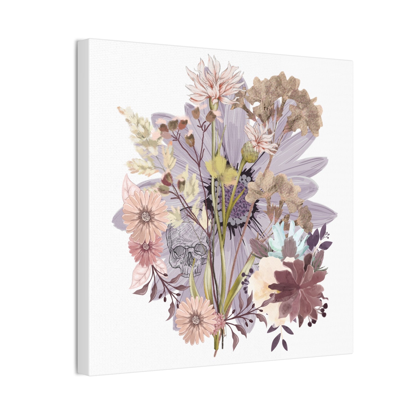 Floral Skull Canvas Art, Wall Decor, Modern Home Decor, Gift for Her, Nature-Inspired Wall Art, Boho Art Print