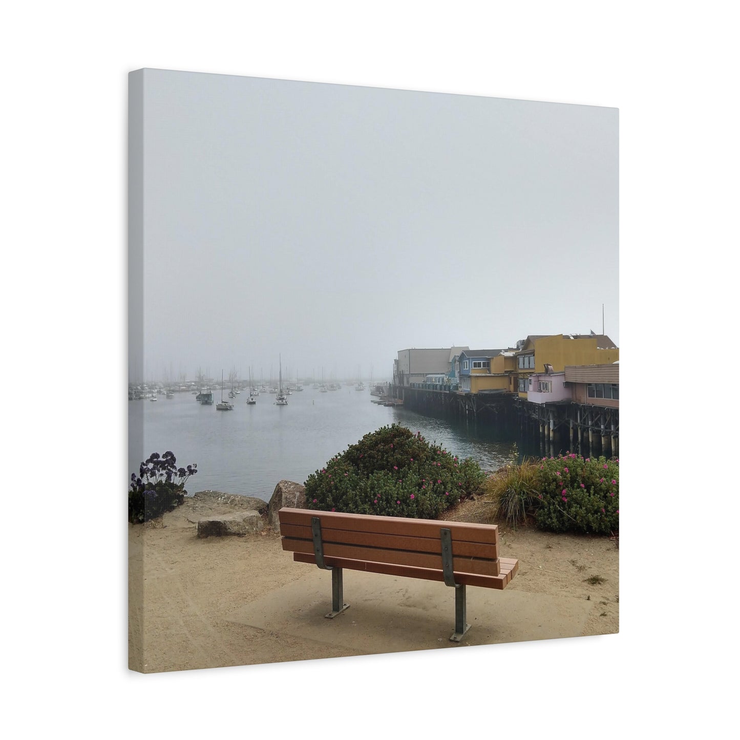 Stretched Canvas Art, Wall Decor, Coastal Landscape, Modern Home Decor, Gift for Beach Lovers, Nautical Decor, Foggy Harbor Scene