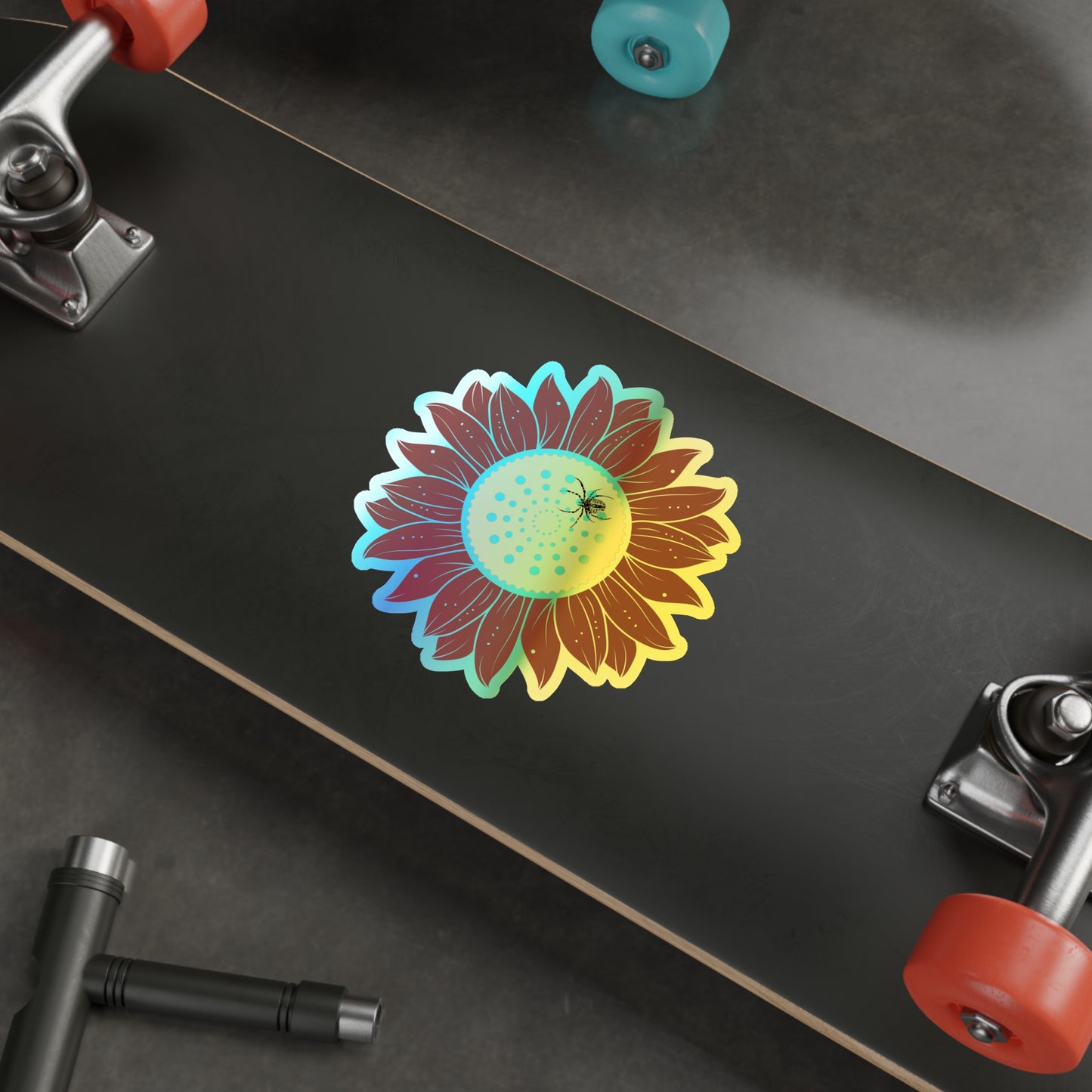 Sunflower Vibrant Holographic Floral Die-Cut Stickers, Fun Decor for Laptops, Skateboards, Gifts, Journals, Scrapbooking