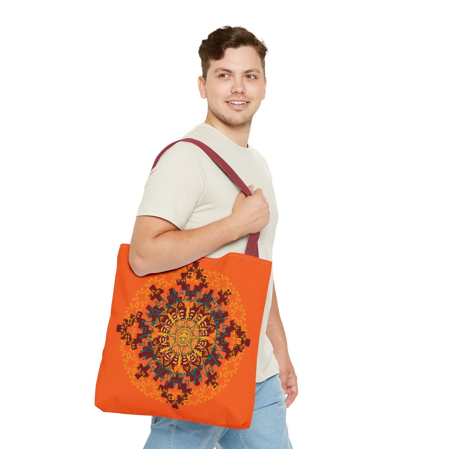 Vibrant Aztec/Mayan Calendar Inspired Mandala Tote Bag | Eco-Friendly Shopping Bag, Beach Bag, Gift for Her, Boho Style, Art Print Bag