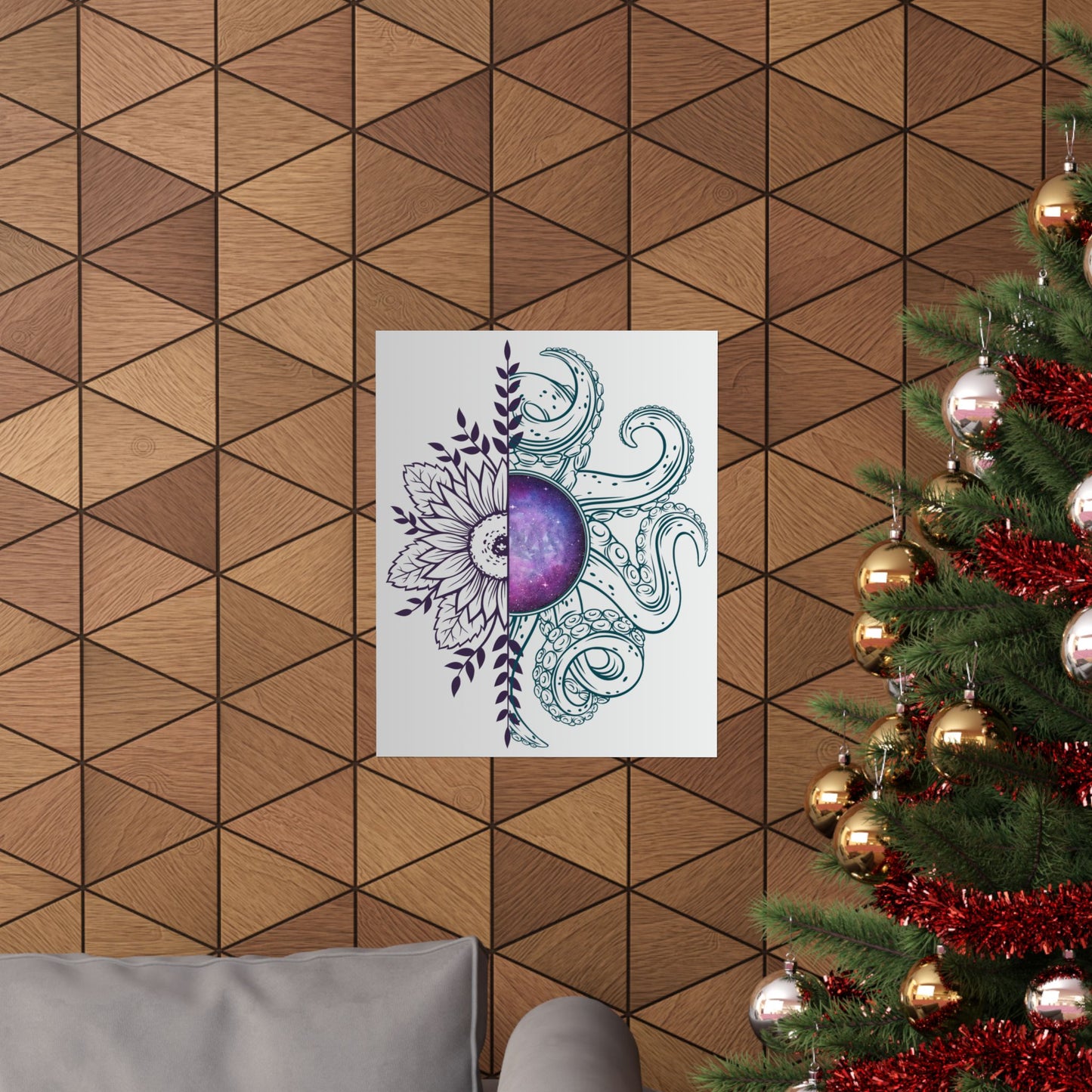 Cosmic Floral Wall Art Poster, Octopus Design Print, Home Decor, Nautical Art, Unique Gift for Ocean Lovers