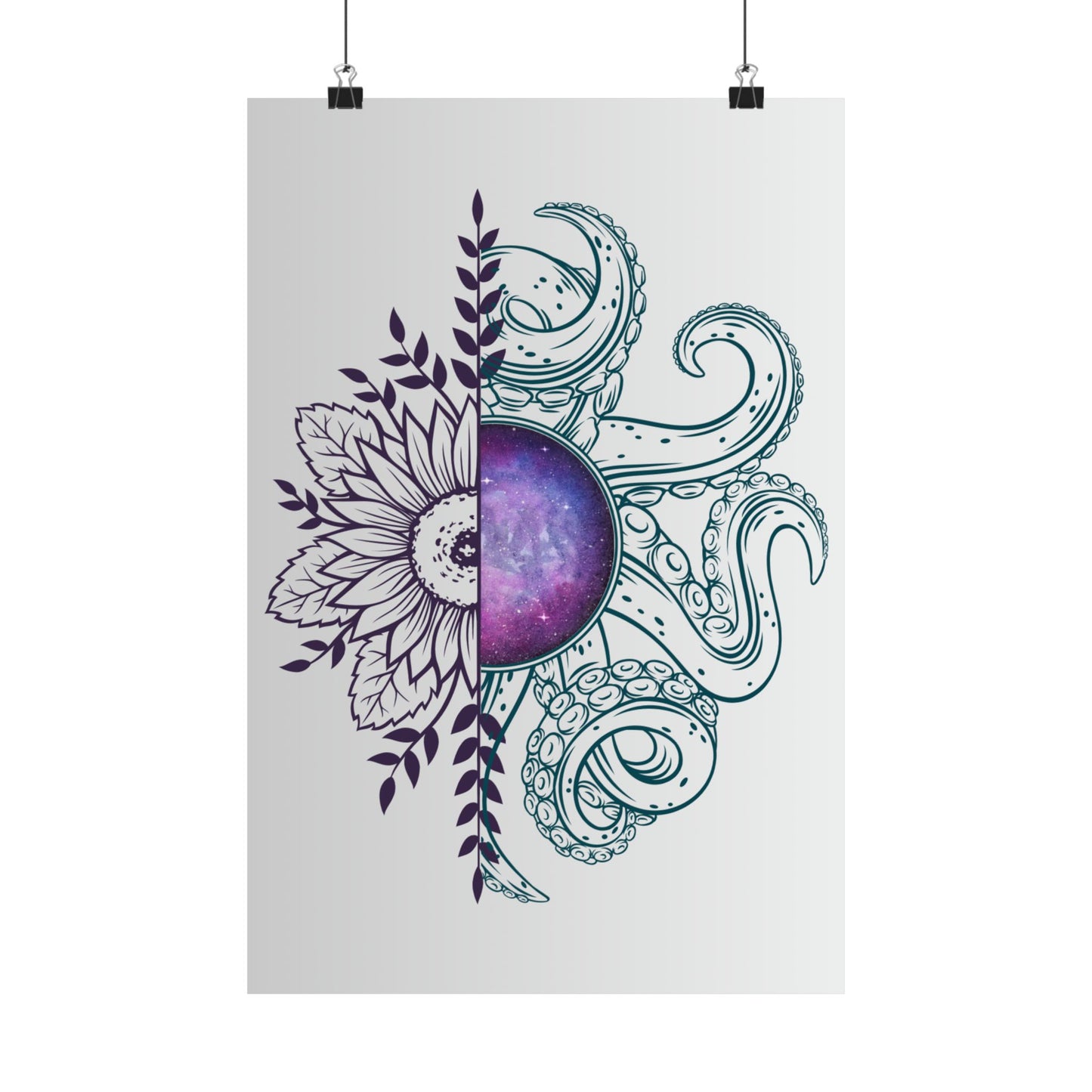 Cosmic Floral Wall Art Poster, Octopus Design Print, Home Decor, Nautical Art, Unique Gift for Ocean Lovers