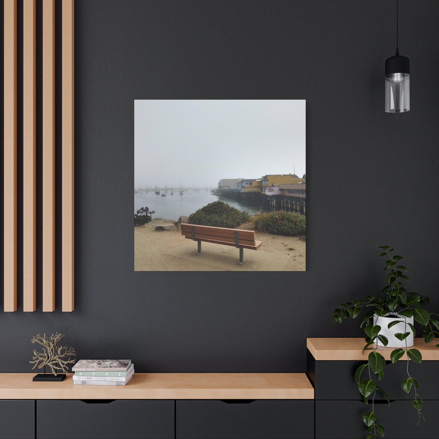 Stretched Canvas Art, Wall Decor, Coastal Landscape, Modern Home Decor, Gift for Beach Lovers, Nautical Decor, Foggy Harbor Scene