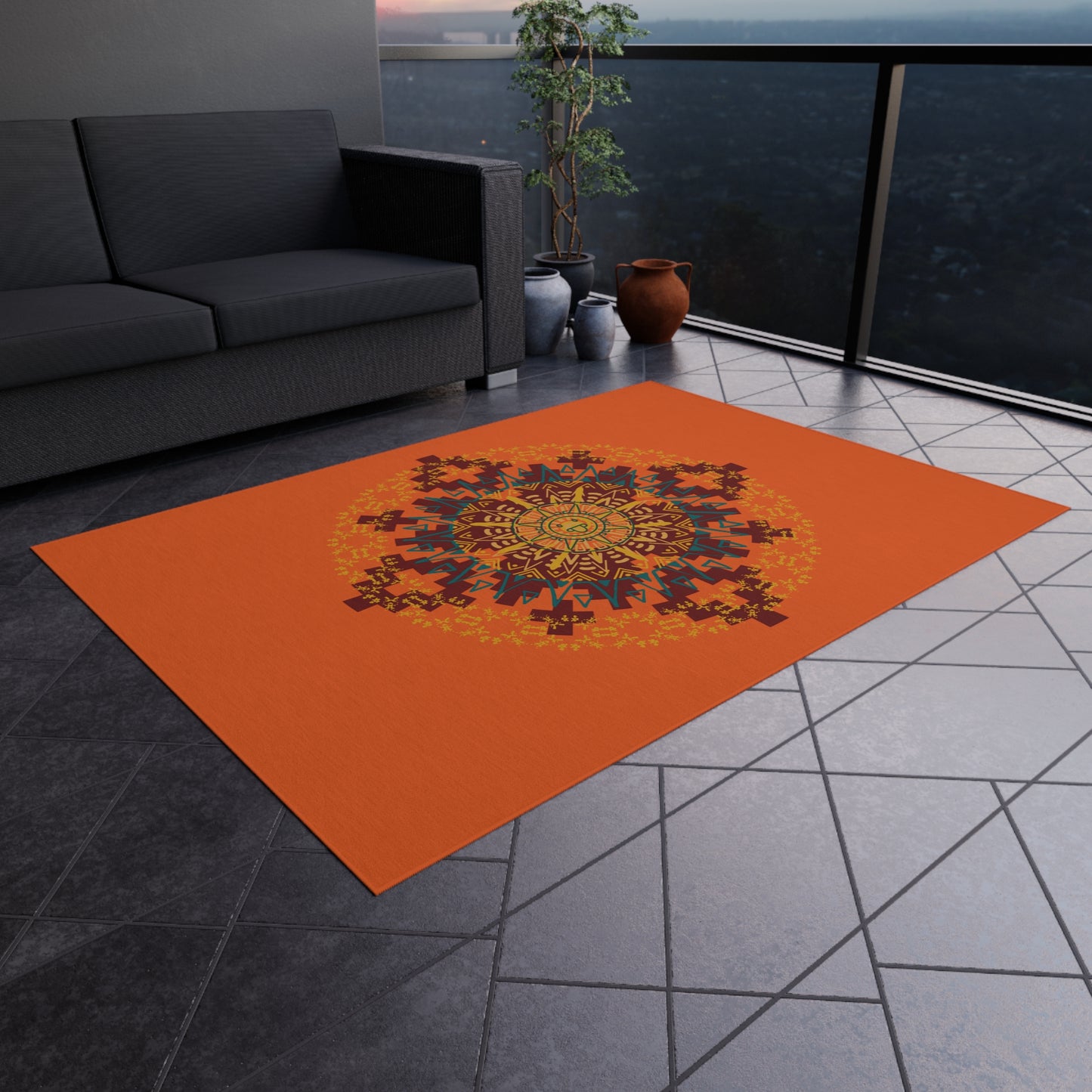 Stylish Outdoor Rug for Patios, Bright Mandala Design, Garden Decor, Ideal for Picnics, Festivals, and Outdoor Gatherings, Weather-Resistant
