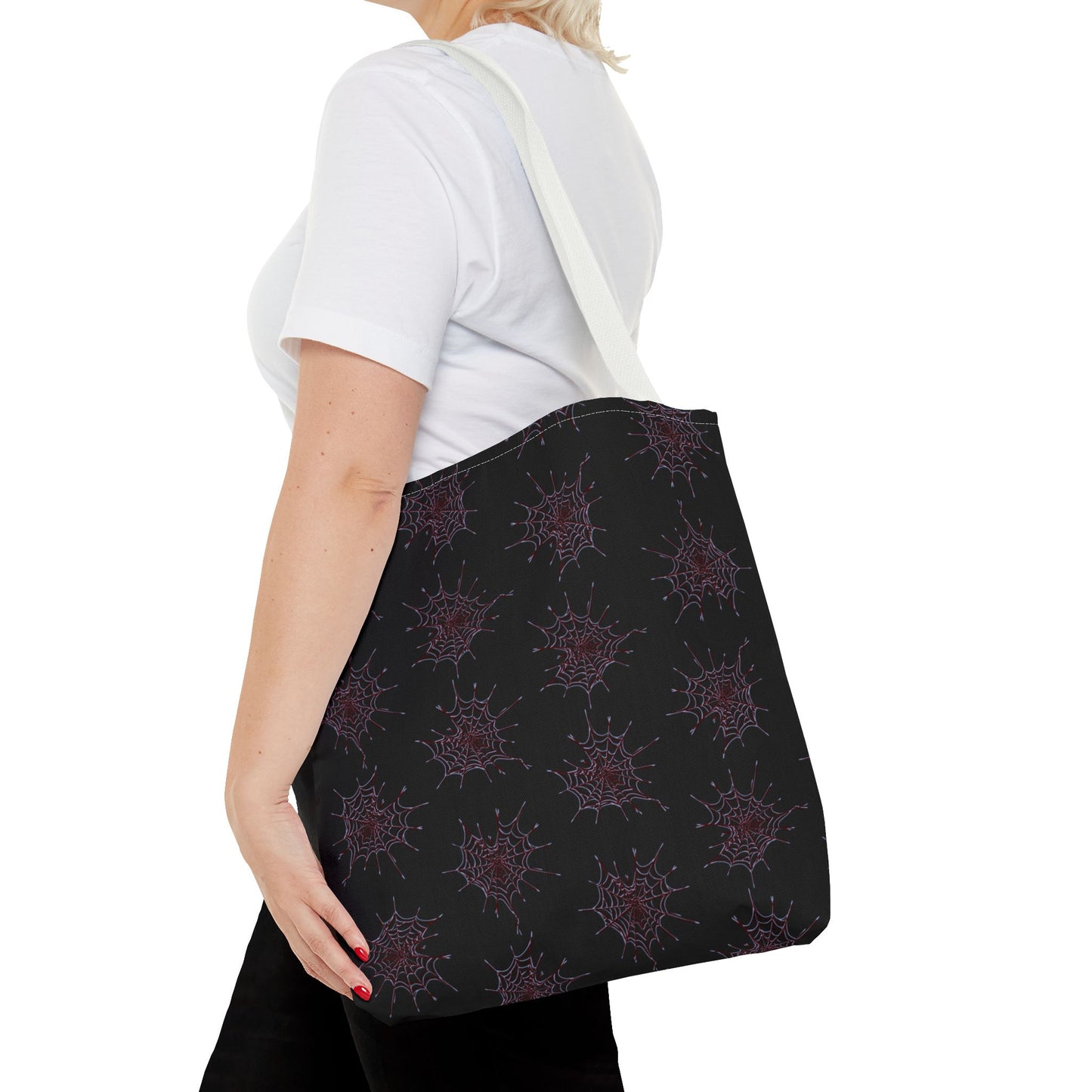 Chic Black and red Heart Web Tote Bag, Stylish Grocery Bag, Eco-Friendly Shopping Tote, Gift Bag for Her, Casual Beach Bag