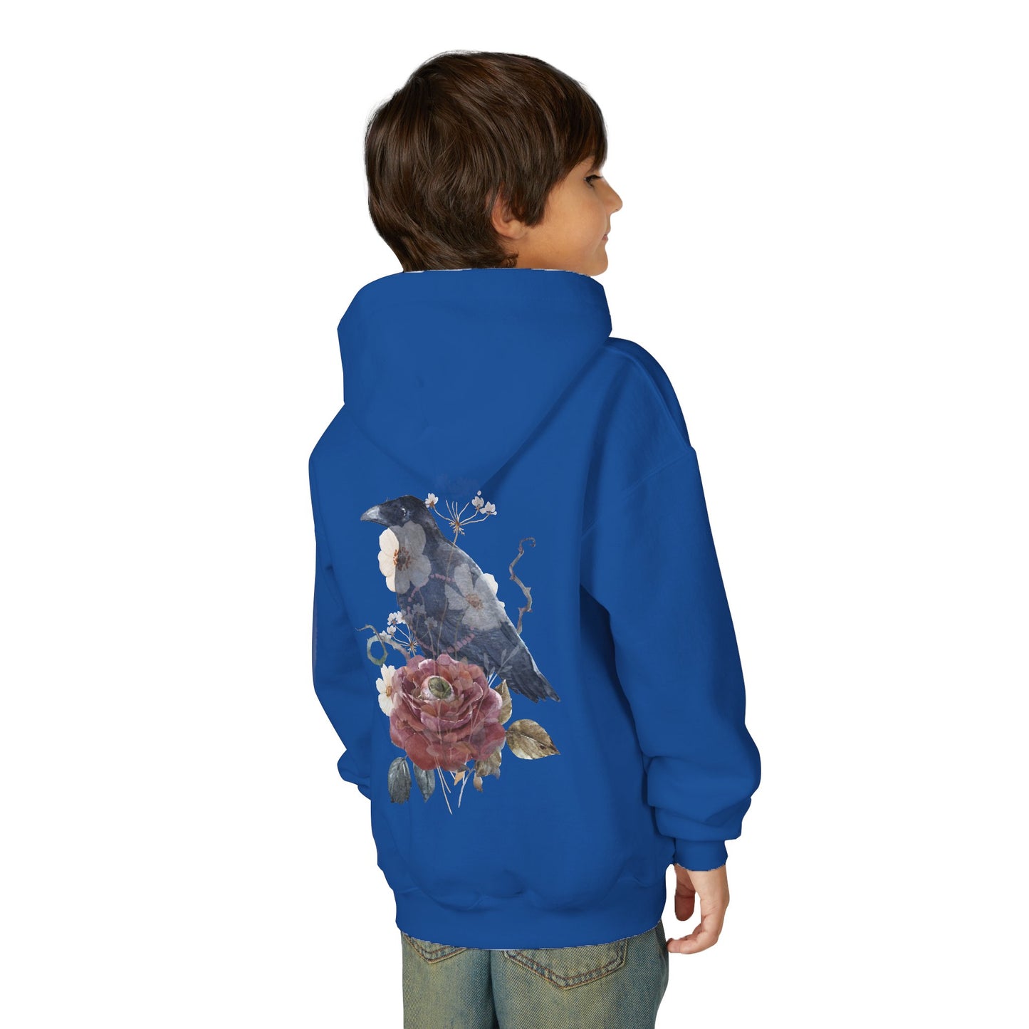 Floral Raven Youth Hoodie | Cozy Sweatshirt for Kids | Gift for Bird Lovers, Fall Fashion, Nature-Inspired Apparel