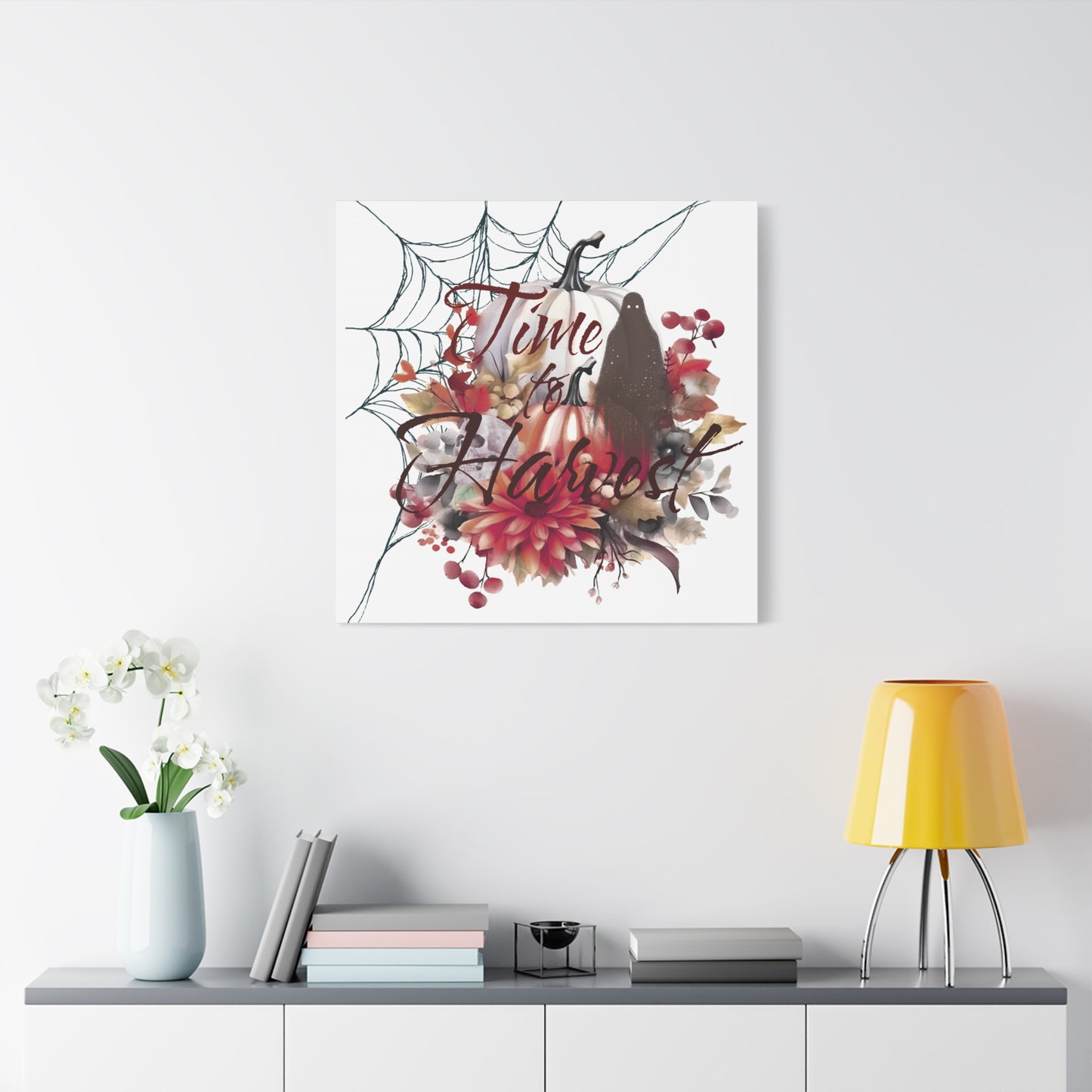 Autumn Wall Art, Halloween Canvas, Seasonal Decor, Fall Home Decor, Time for Harvest Print, Cozy Living Room Accent