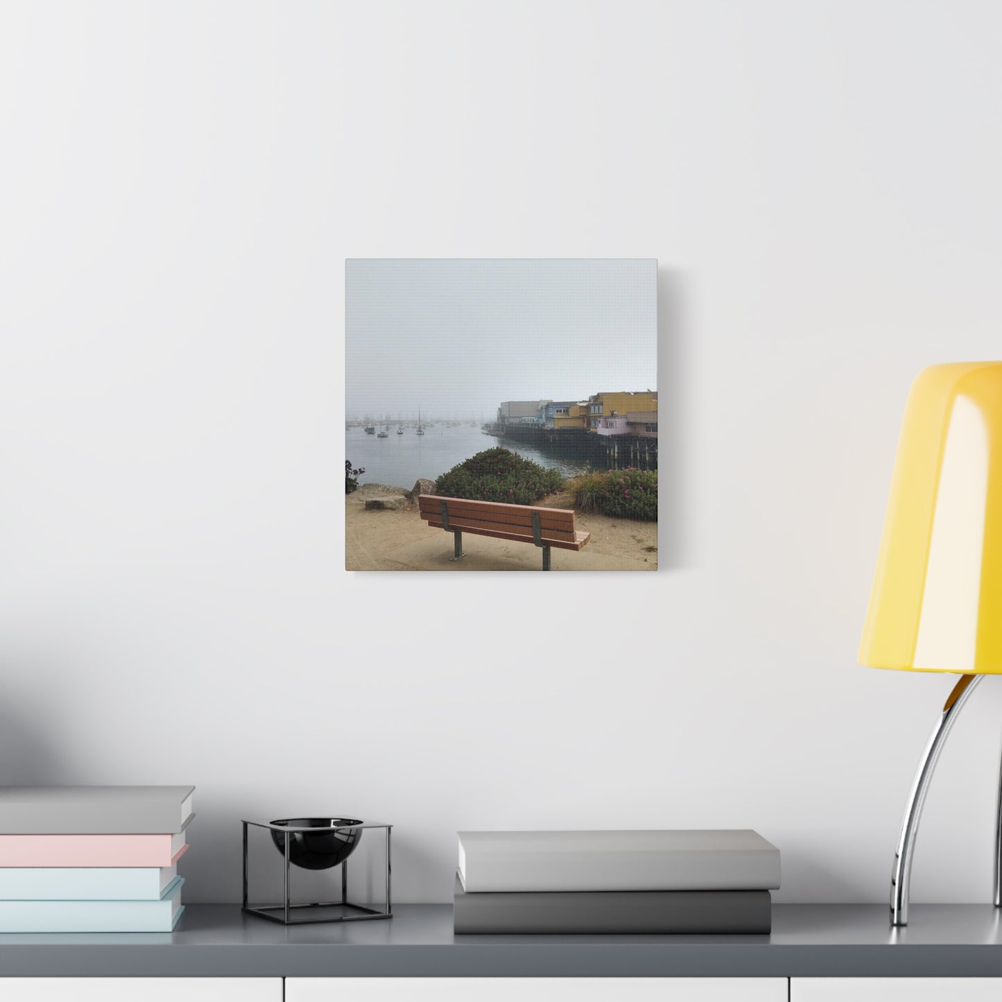Stretched Canvas Art, Wall Decor, Coastal Landscape, Modern Home Decor, Gift for Beach Lovers, Nautical Decor, Foggy Harbor Scene
