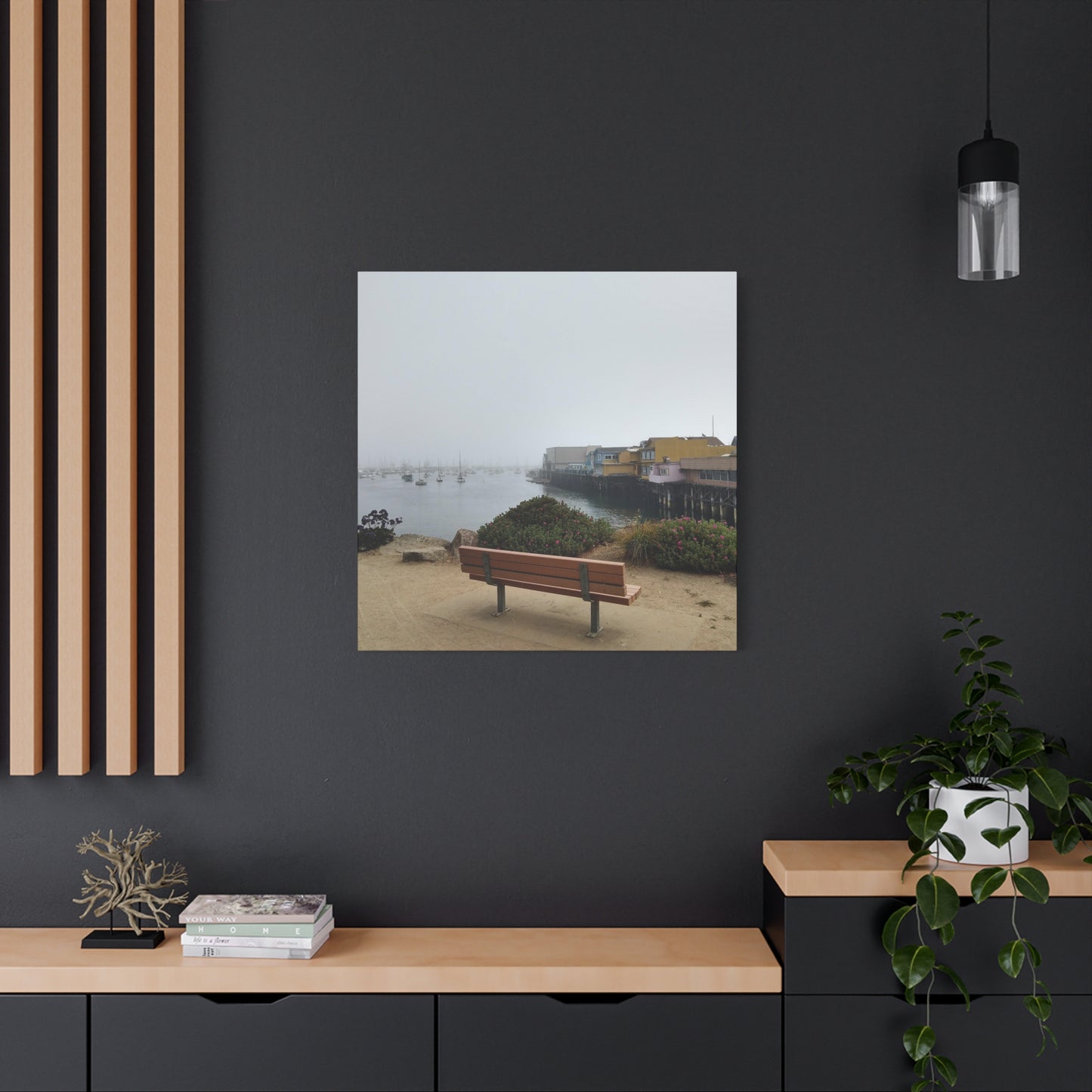 Stretched Canvas Art, Wall Decor, Coastal Landscape, Modern Home Decor, Gift for Beach Lovers, Nautical Decor, Foggy Harbor Scene