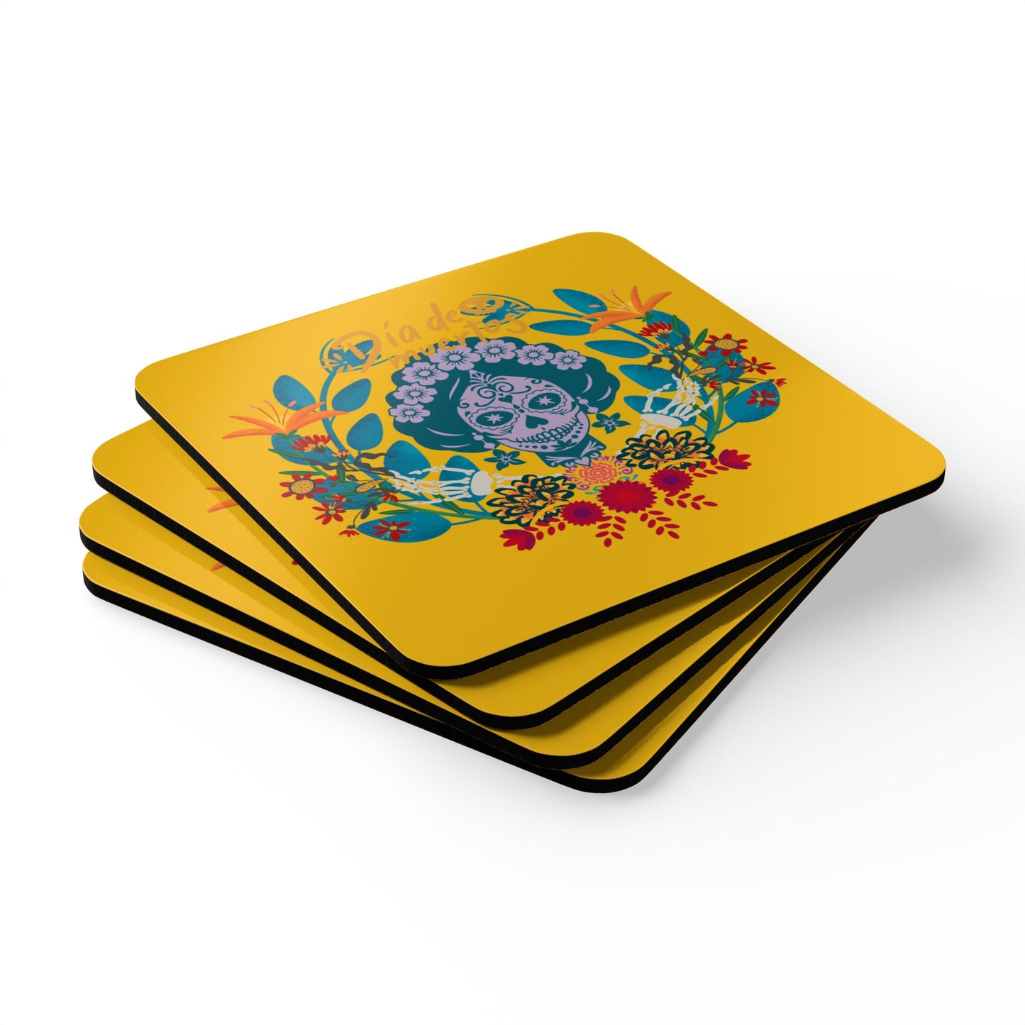 Dia de los Muertos - yellow Corkwood Coaster Set