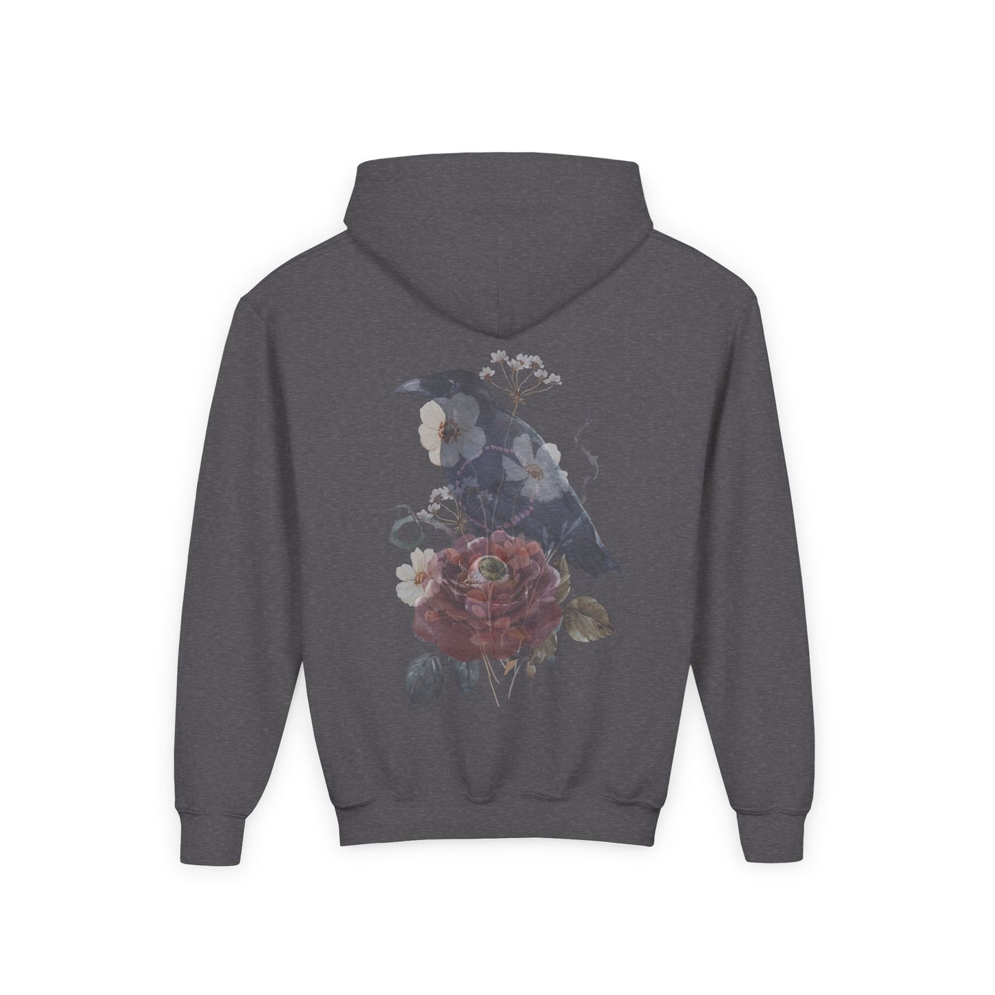 Floral Raven Youth Hoodie | Cozy Sweatshirt for Kids | Gift for Bird Lovers, Fall Fashion, Nature-Inspired Apparel