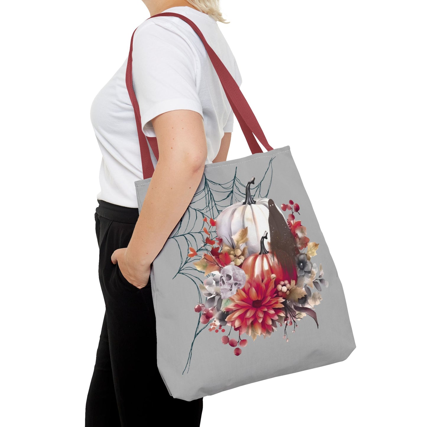 Halloween Floral Tote Bag | Spooky Fall Accessories, Trick or Treat Bag, Book Tote, Autumn Gift, Eco-Friendly Tote