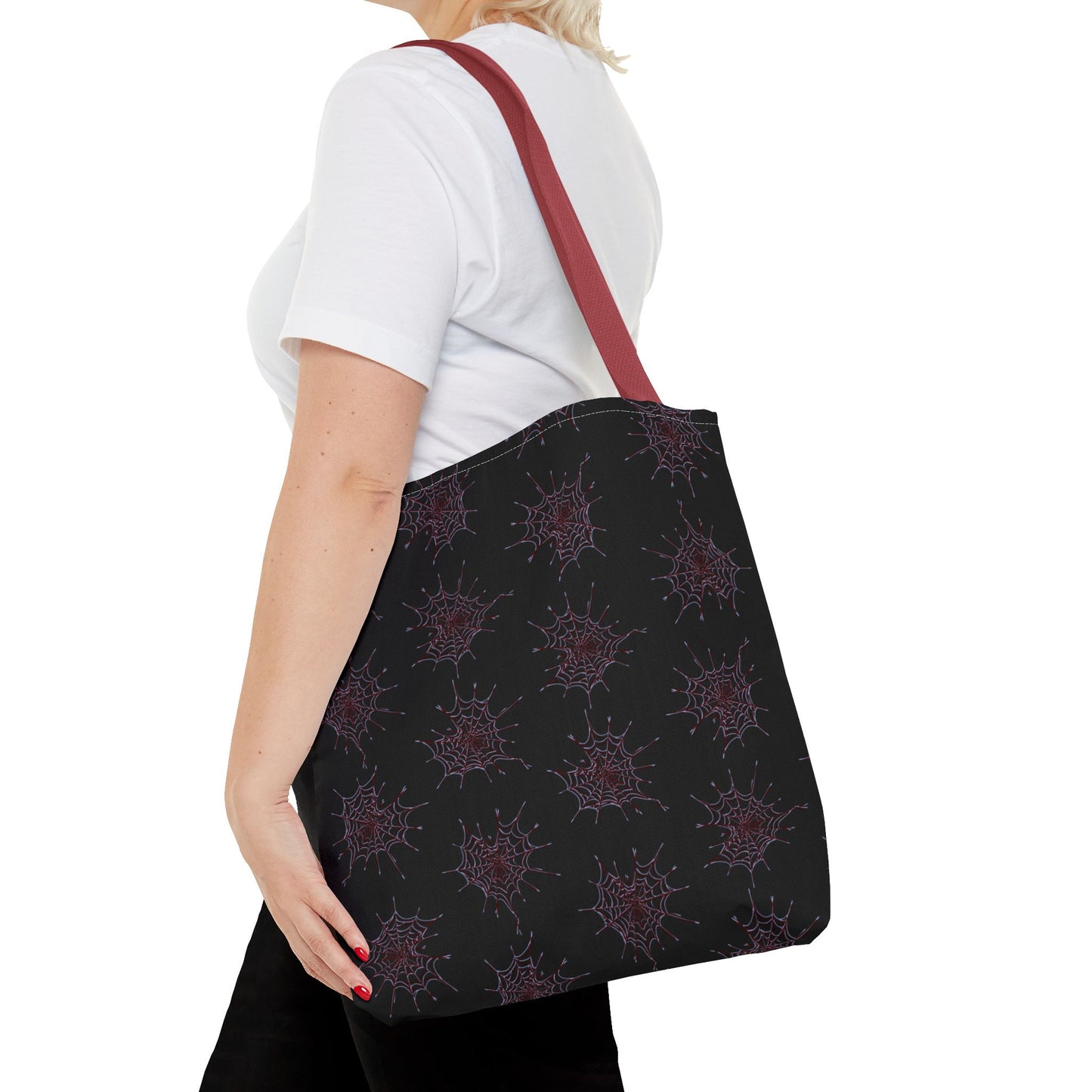 Chic Black and red Heart Web Tote Bag, Stylish Grocery Bag, Eco-Friendly Shopping Tote, Gift Bag for Her, Casual Beach Bag