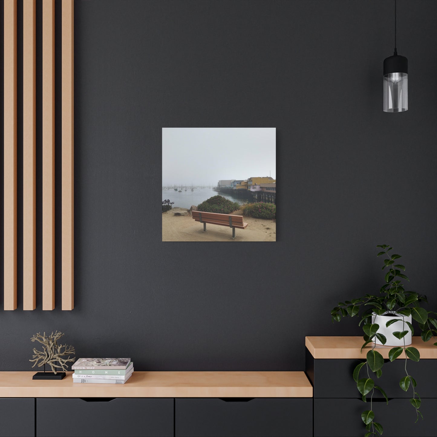 Stretched Canvas Art, Wall Decor, Coastal Landscape, Modern Home Decor, Gift for Beach Lovers, Nautical Decor, Foggy Harbor Scene