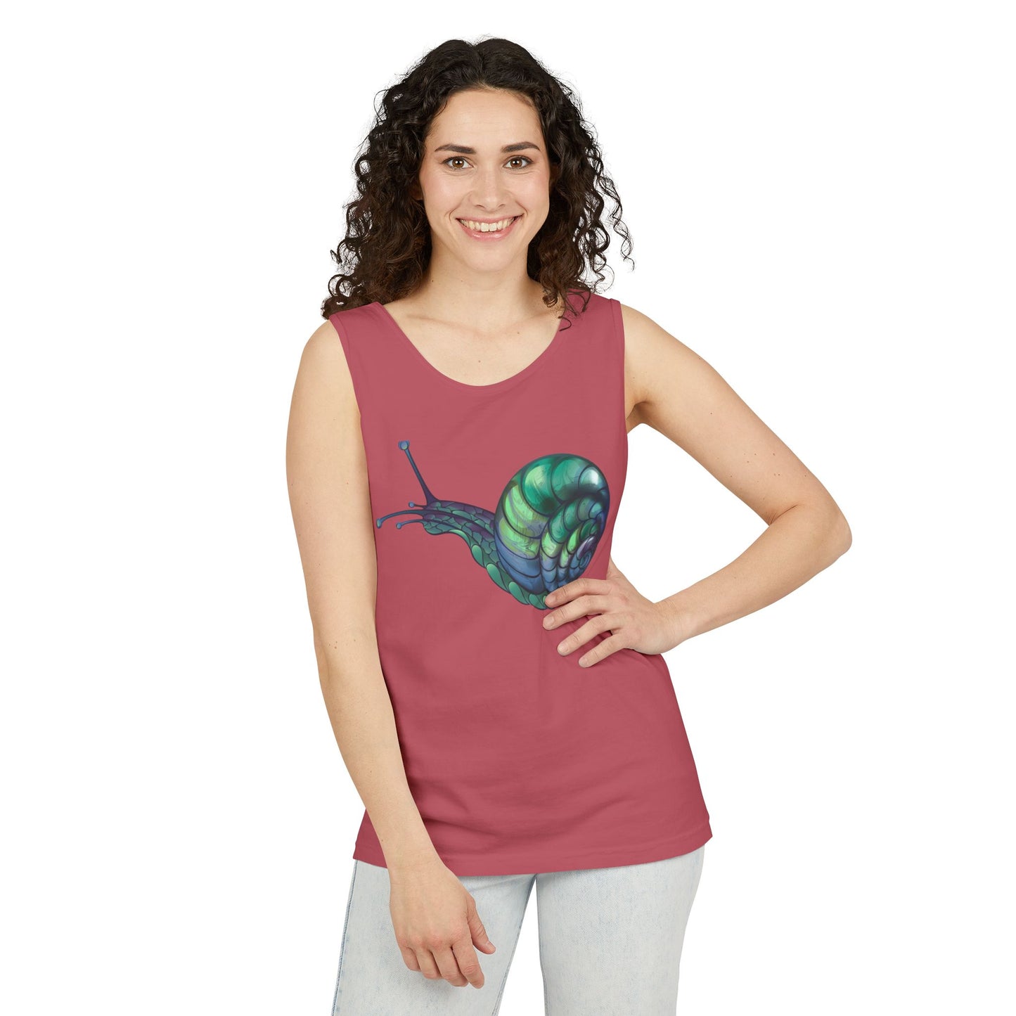 Snail Art Unisex Tank Top, Trendy Graphic Tee, Summer Fashion, Eco-Friendly Apparel, Beachwear, Gift for Nature Lovers