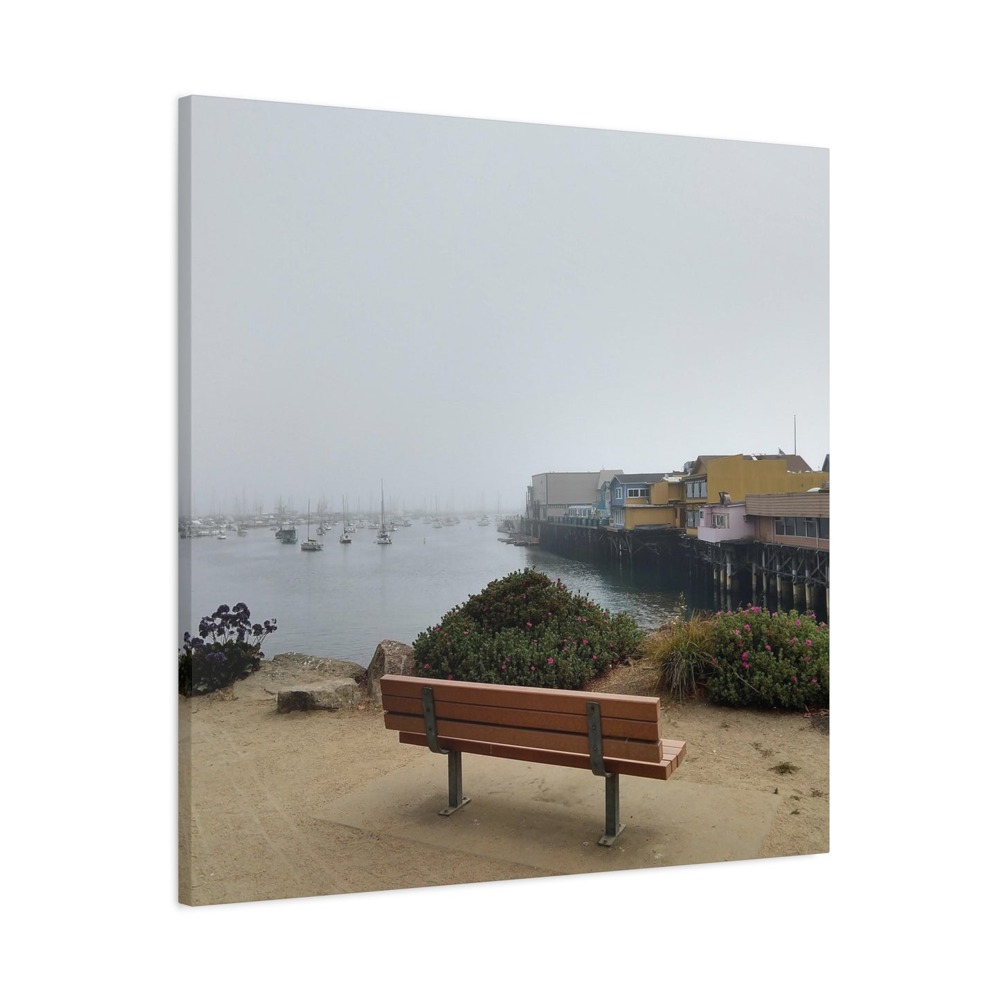 Stretched Canvas Art, Wall Decor, Coastal Landscape, Modern Home Decor, Gift for Beach Lovers, Nautical Decor, Foggy Harbor Scene