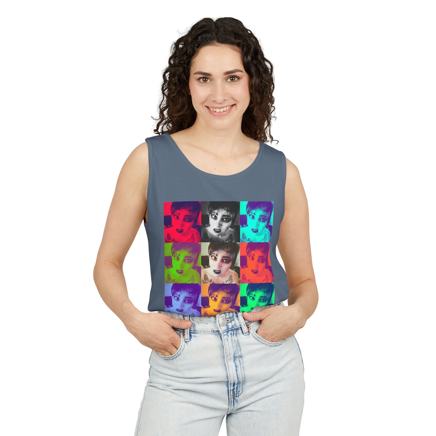 Vibrant Pop Art Tank Top, Unisex Garment-Dyed Sleeveless Tee, Fun Summer Essential, Beach Party Wear, Cool Gift Idea