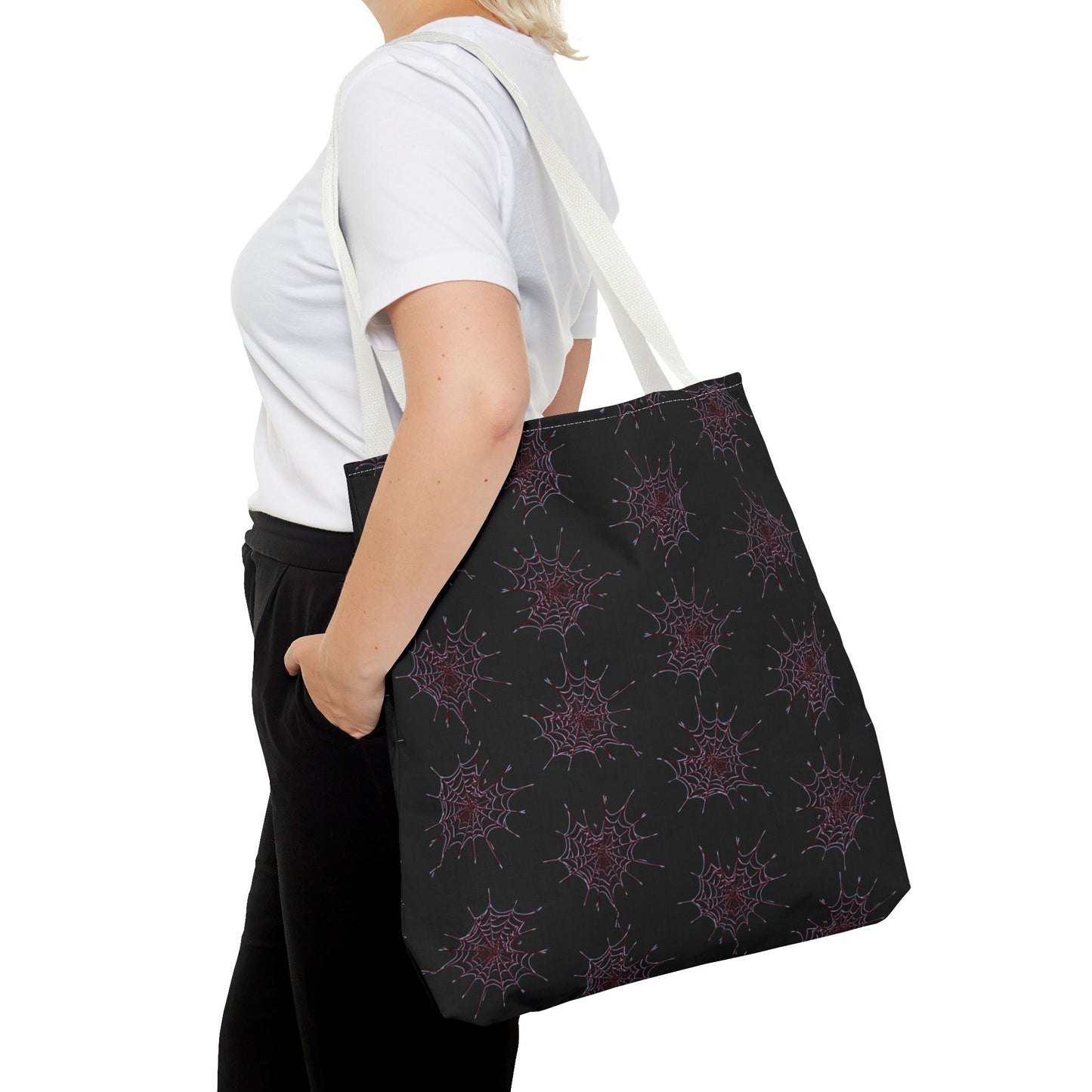 Chic Black and red Heart Web Tote Bag, Stylish Grocery Bag, Eco-Friendly Shopping Tote, Gift Bag for Her, Casual Beach Bag
