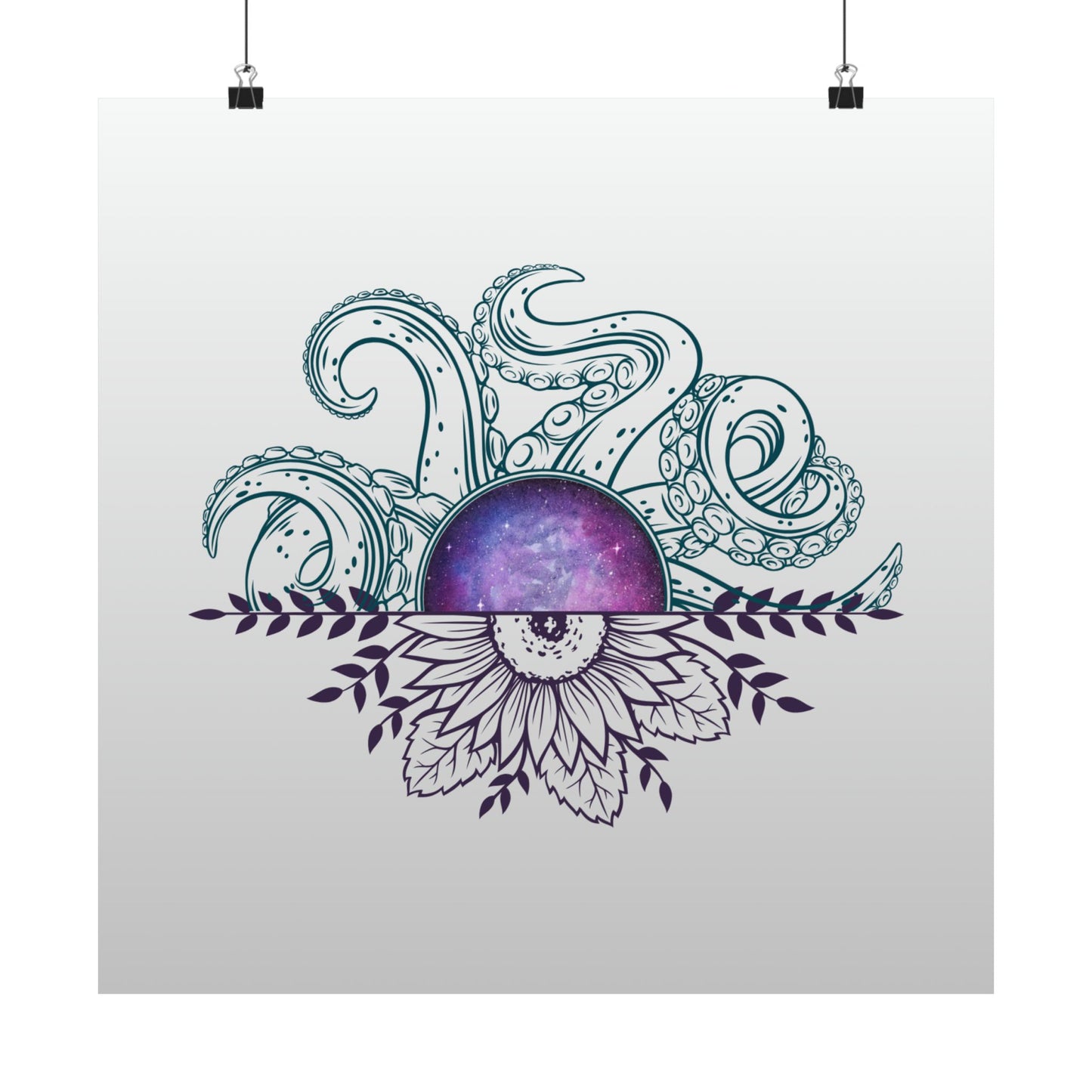 Cosmic Floral Wall Art Poster, Octopus Design Print, Home Decor, Nautical Art, Unique Gift for Ocean Lovers