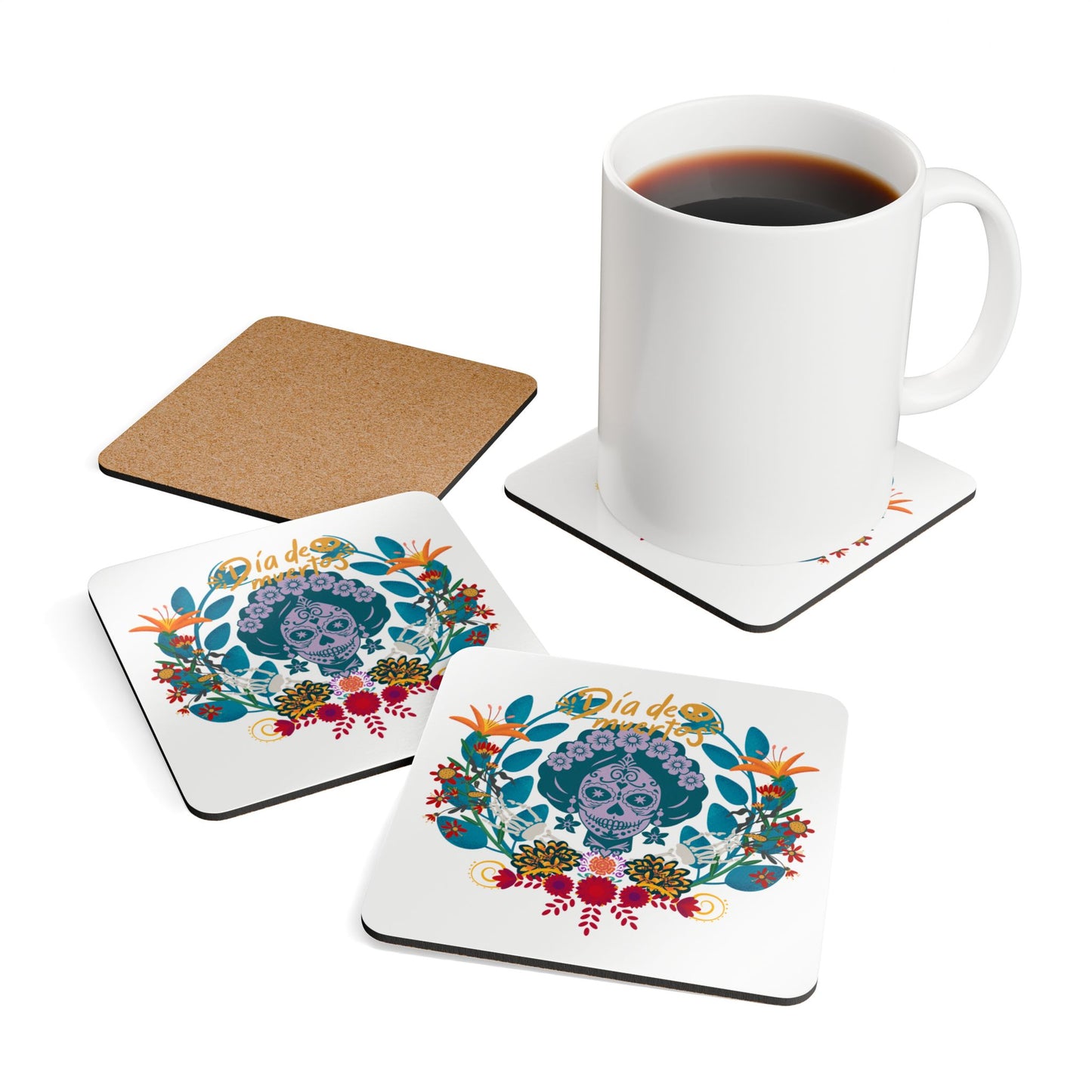 Dia de los Muertos - white Corkwood Coaster Set