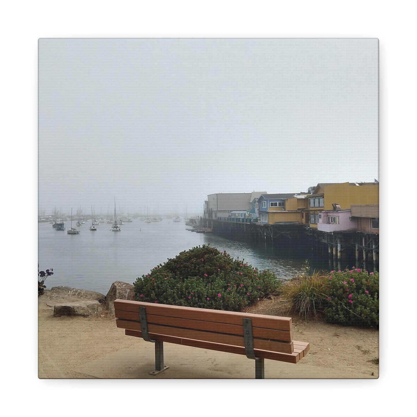 Stretched Canvas Art, Wall Decor, Coastal Landscape, Modern Home Decor, Gift for Beach Lovers, Nautical Decor, Foggy Harbor Scene