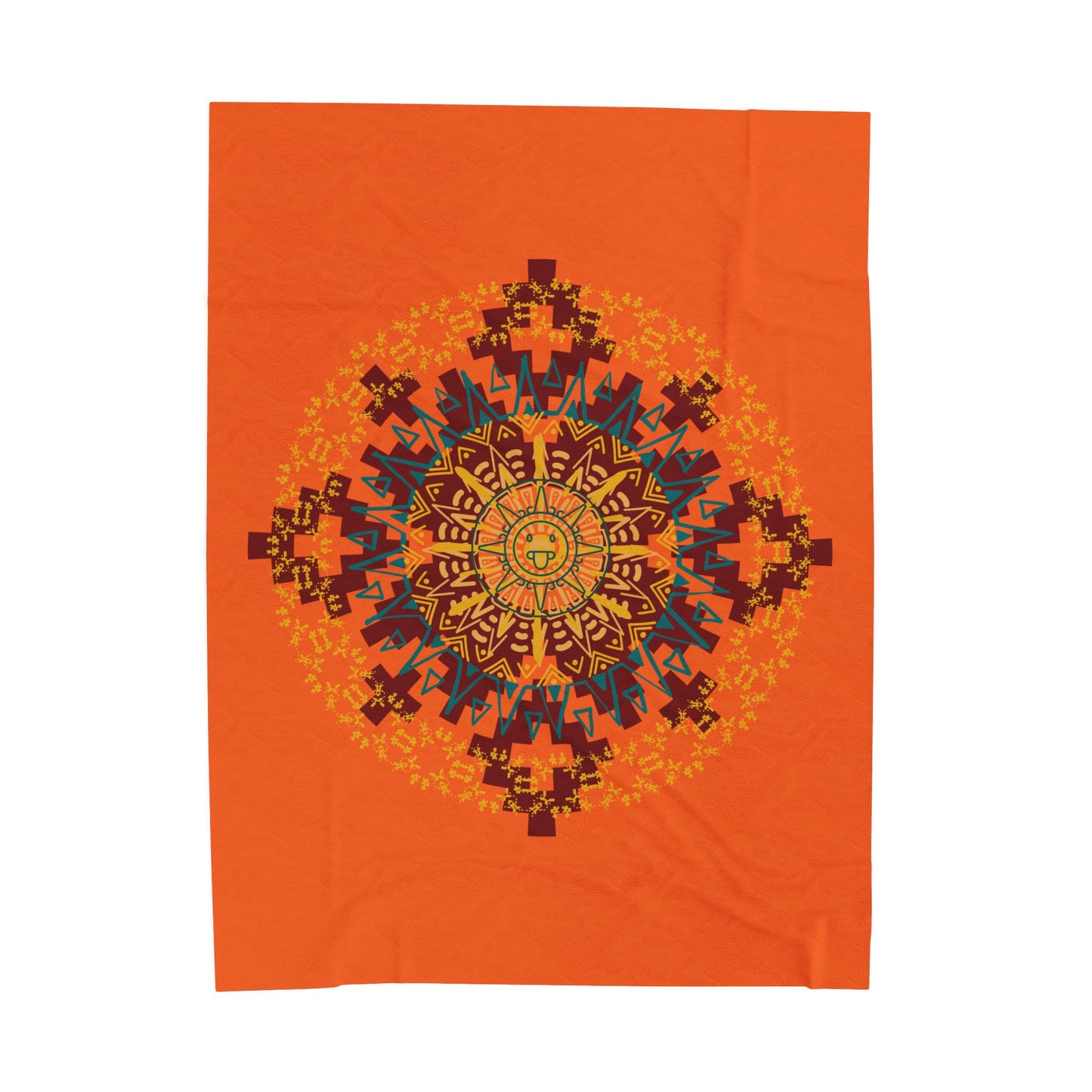 Cozy Aztec/Mayan Calendar Inspired Mandala Velveteen Plush Blanket, Warm Throw Blanket, Home Decor, Gift for Her, Meditation Accessories, Boho Home