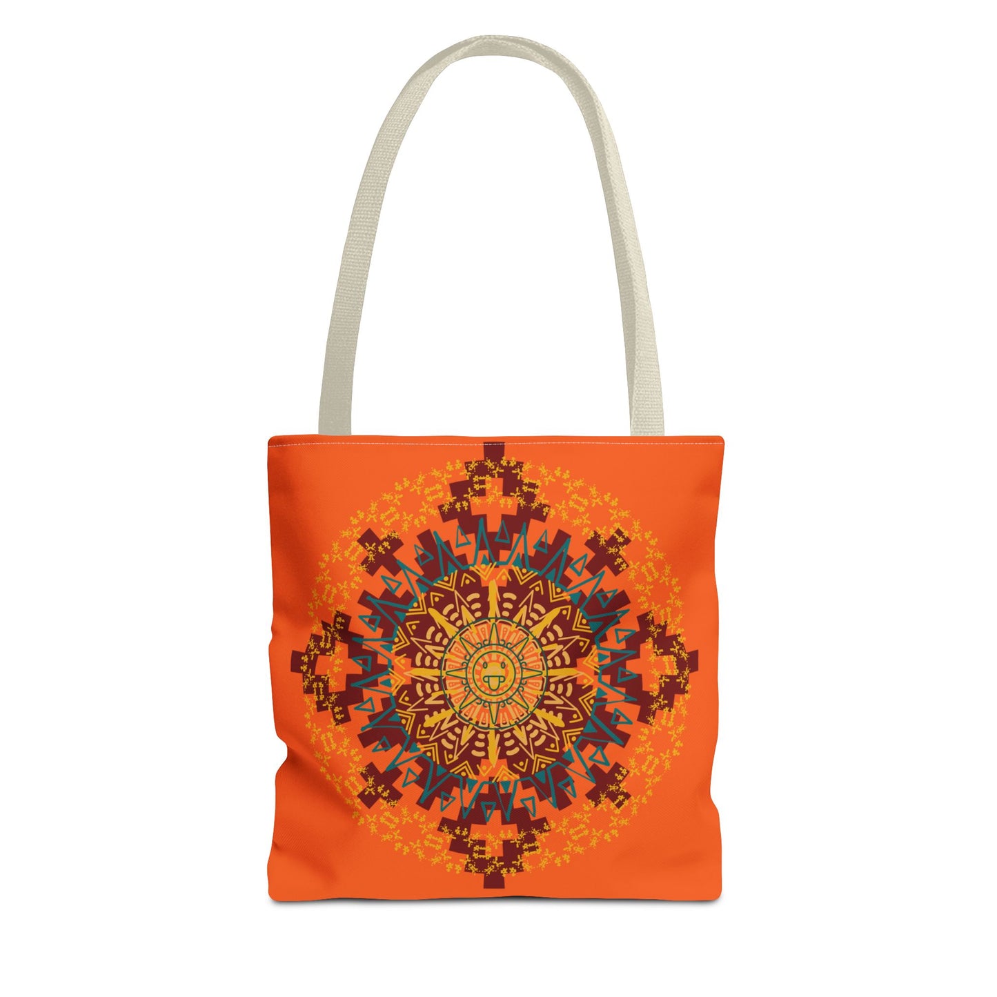 Vibrant Aztec/Mayan Calendar Inspired Mandala Tote Bag | Eco-Friendly Shopping Bag, Beach Bag, Gift for Her, Boho Style, Art Print Bag