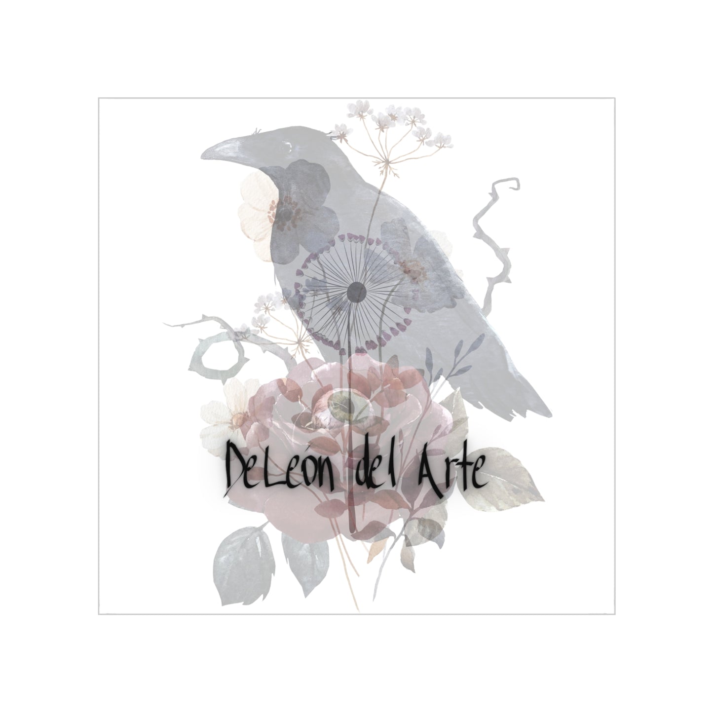 Transparent Outdoor Sticker, Floral Raven Art, 1pc, Ideal for Laptop, Water Bottle, Journals, Gift for Nature Lovers