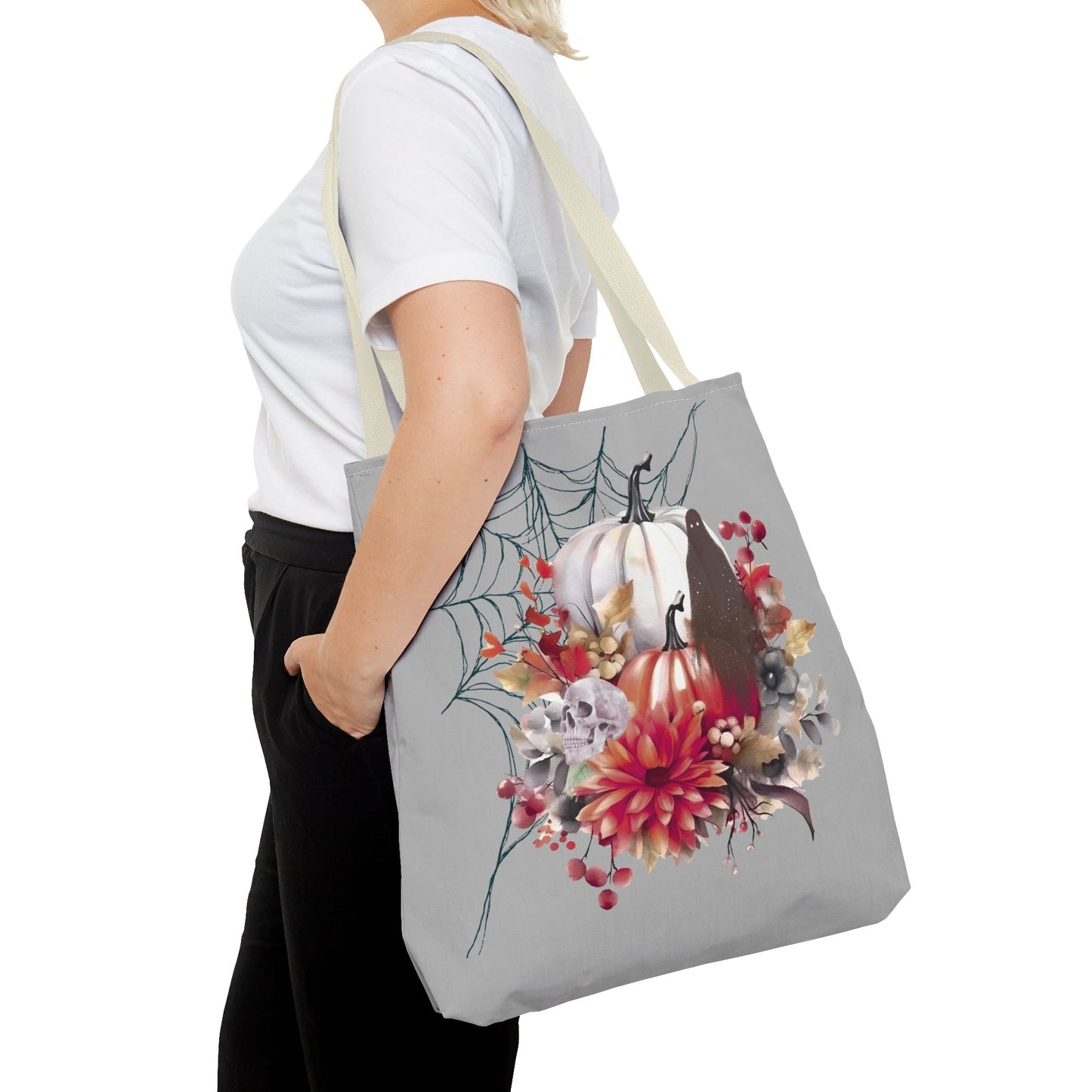 Halloween Floral Tote Bag | Spooky Fall Accessories, Trick or Treat Bag, Book Tote, Autumn Gift, Eco-Friendly Tote