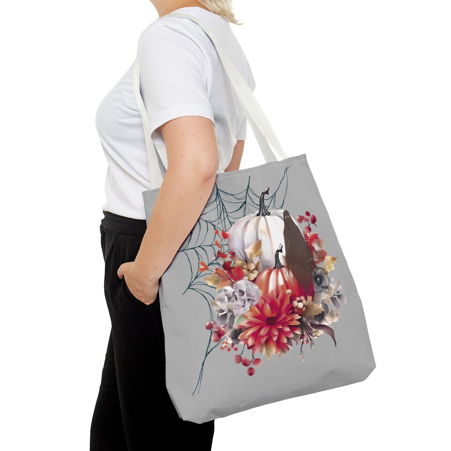 Halloween Floral Tote Bag | Spooky Fall Accessories, Trick or Treat Bag, Book Tote, Autumn Gift, Eco-Friendly Tote